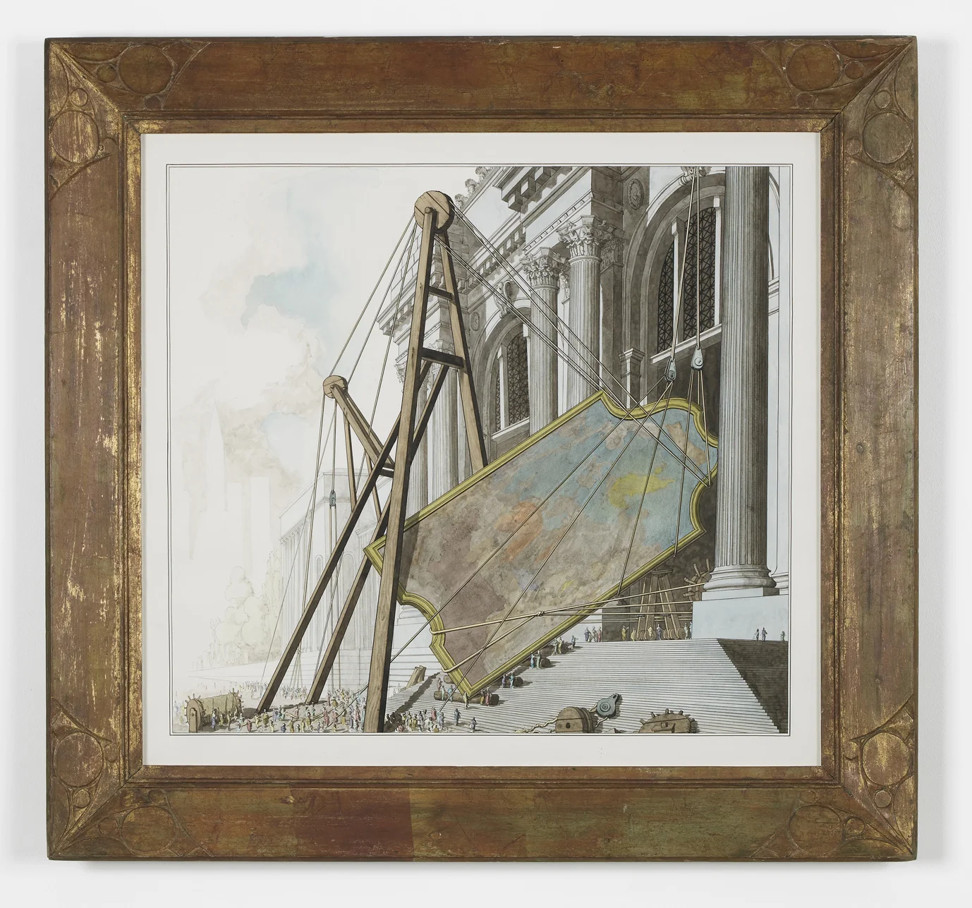 Tiepolo's Triumph of Marius entering the Metropolitan Museum 2013 Ink and watercolour on paper in artist’s frame 100 x 94 cm / 39.3 x 37 in framed