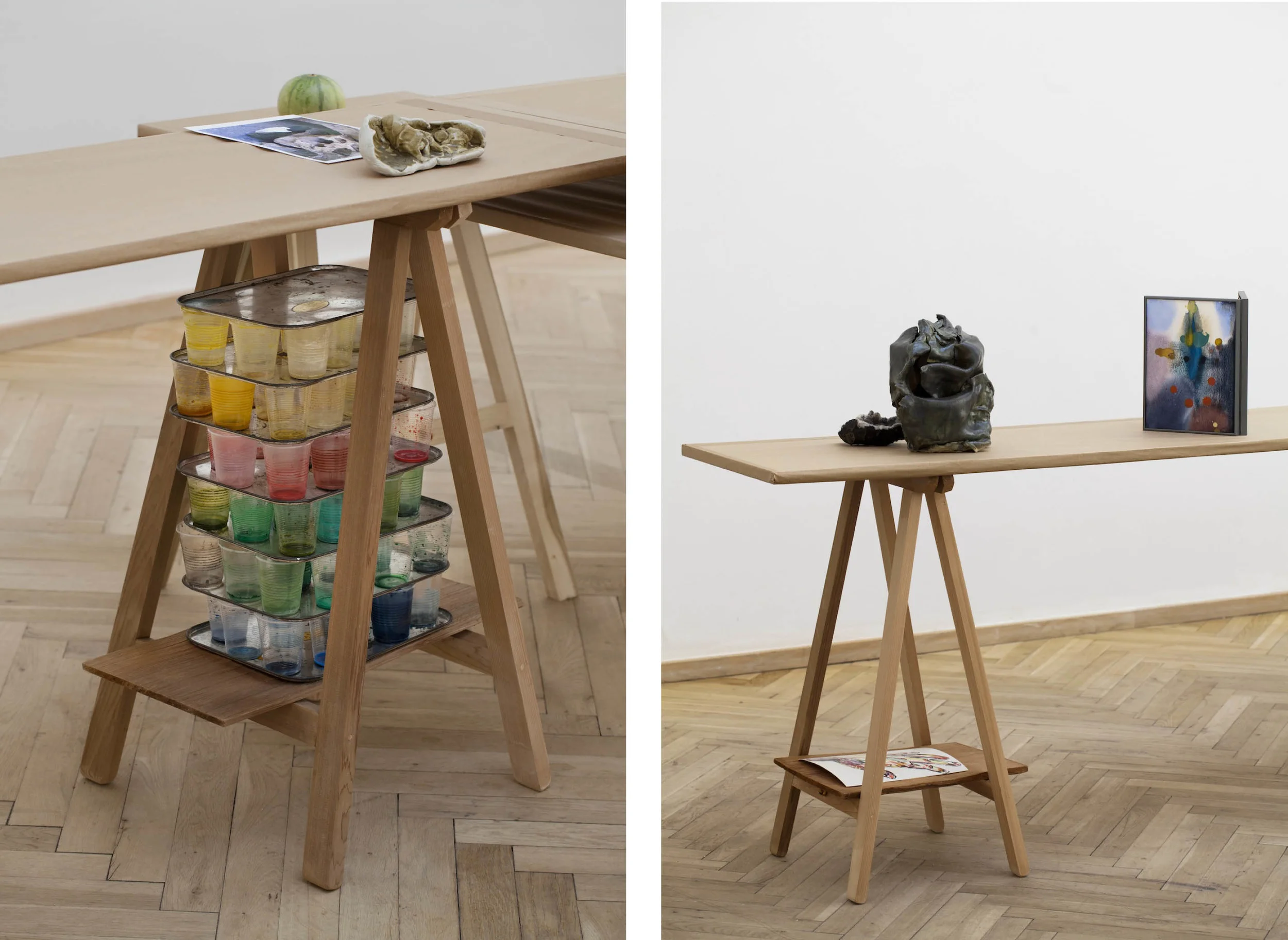 The Judges II 2011 - 2012 Watercolours, ceramics, inkjet prints, minerals, red cedar, tulip wood, walnut, drawers with tissue and watercolour paper, polyurethane, perspex