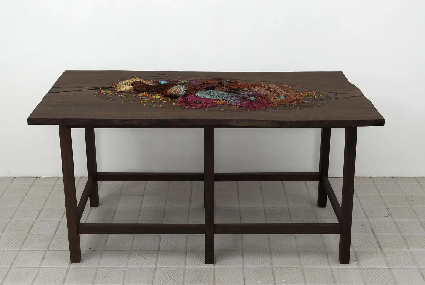 From the River 2009 Wenge, steel, glass, silk and stones 85 x 175 x 75 cm / 33.5 x 68.9 x 29.5 in