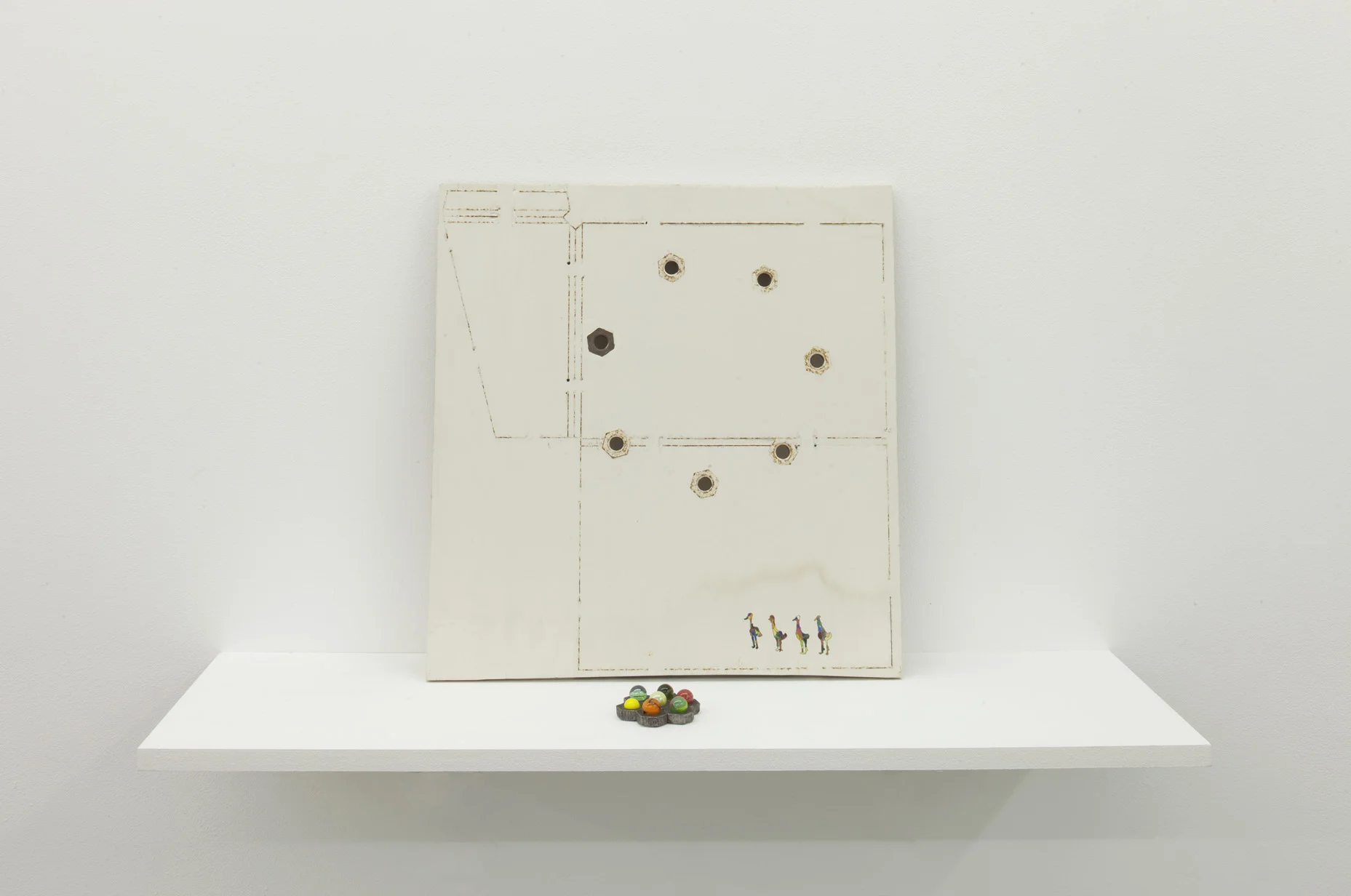 The Dies 2008 Paint, dies, gesso, nuts, marbles 48 x 46 x 24.5 cm / 18.9 x 18.1 x 9.65 in