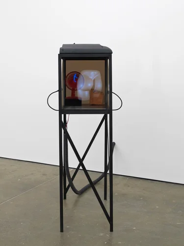 Antoine Catala Fantasstic 2012 Aluminium, wood, mirror, rock, latex, hair, Sculpey fan, lights, TV, USB memory stick 154.9 x 81.3 x 52.1 cm / 61 x 32 x 20.5 in
