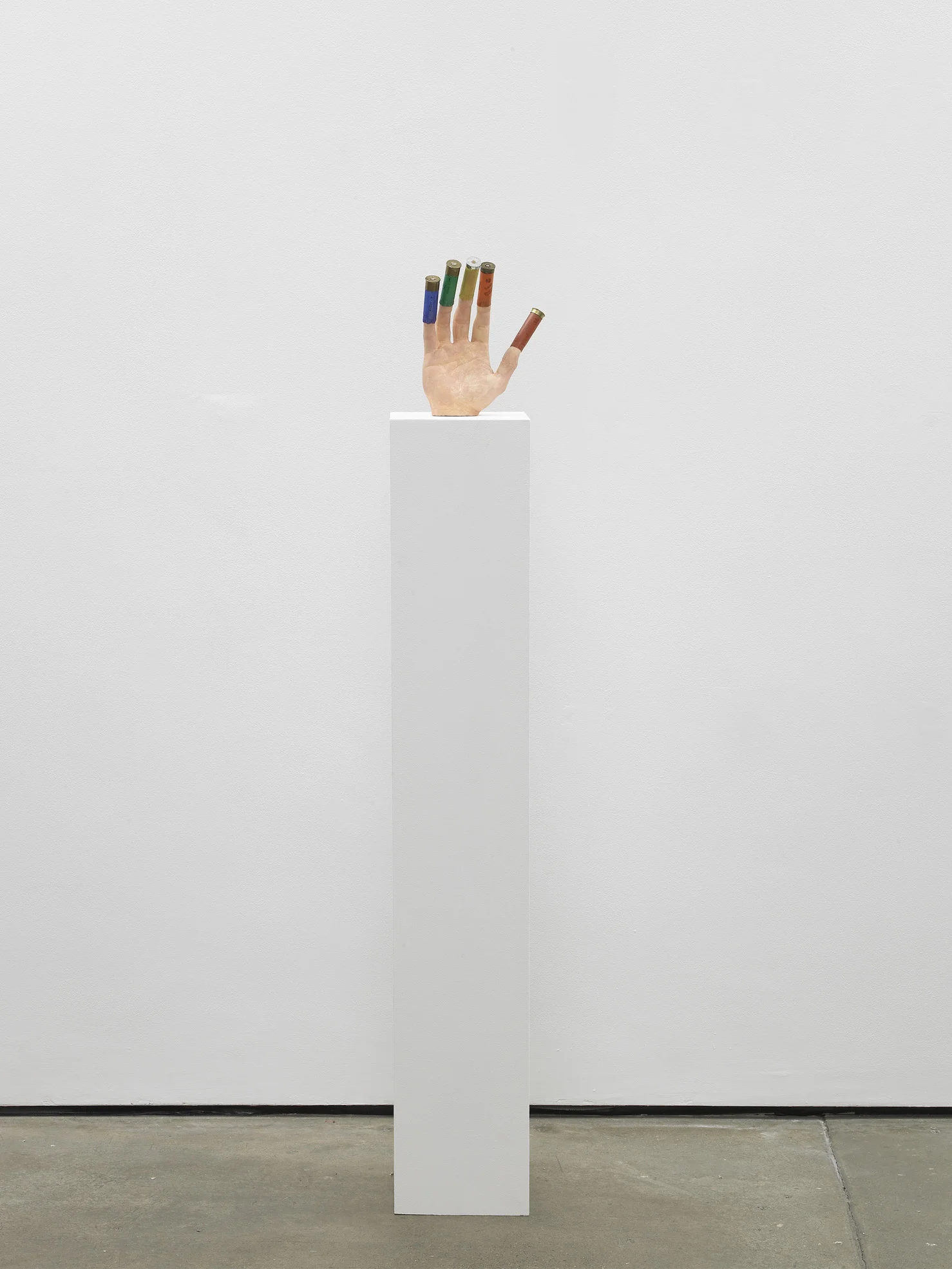 Fortune Teller 2011 Plaster, shotgun shells, paint Sculpture: 23 x 28 x 10 cm / 9 x 11 x 3.9 in, Plinth:120 x 20 x 37 / 47.2 x 7.8 x 14.5 in