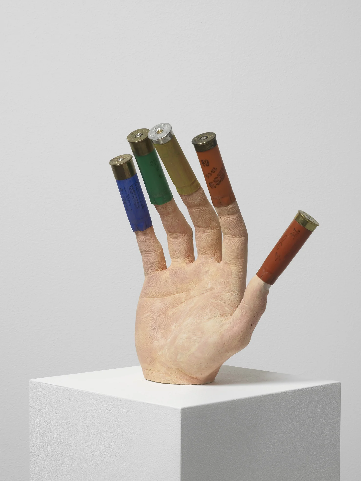 Fortune Teller 2011 Plaster, shotgun shells, paint Sculpture: 23 x 28 x 10 cm / 9 x 11 x 3.9 in, Plinth:120 x 20 x 37 / 47.2 x 7.8 x 14.5 in