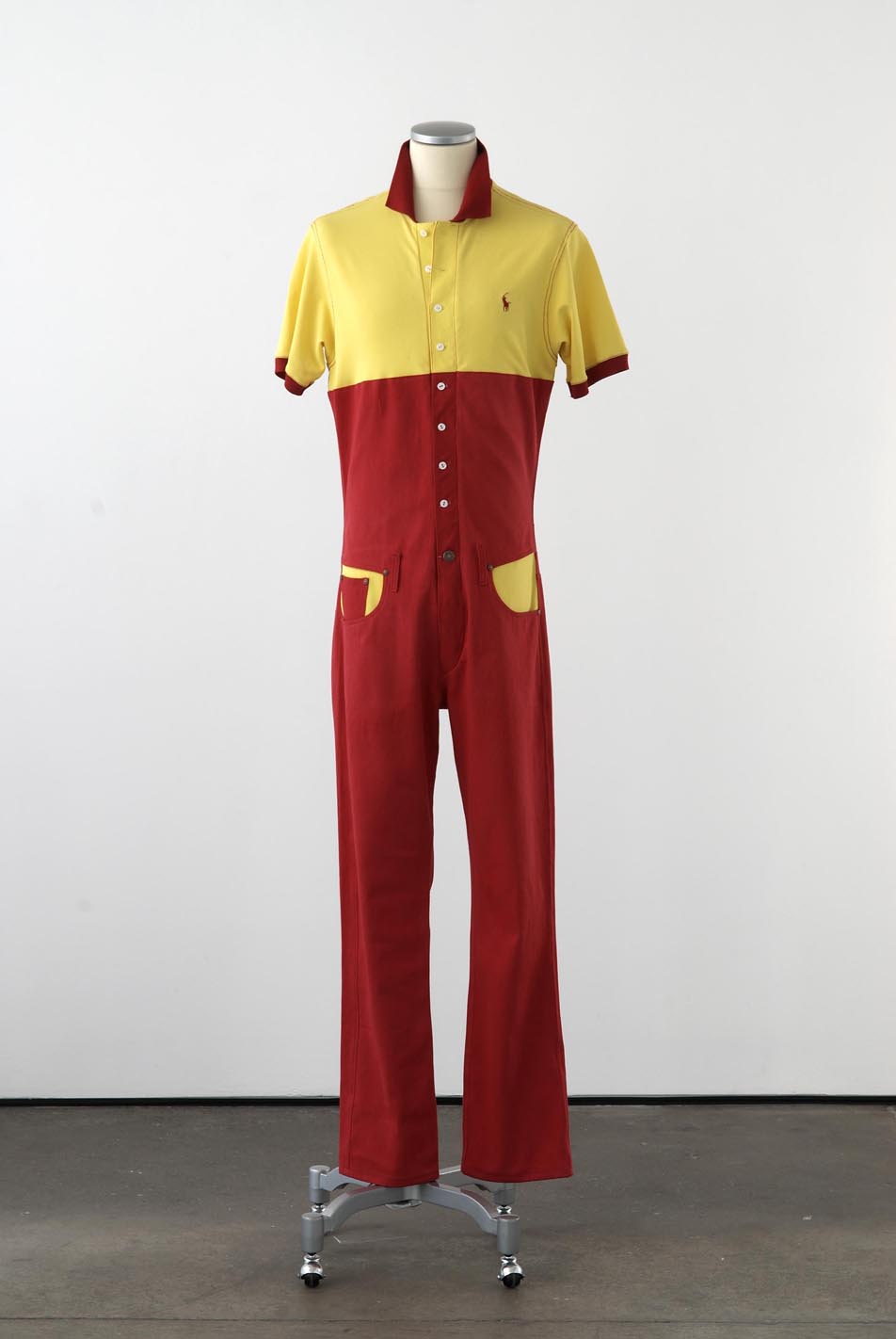     Matthew Darbyshire Standardised Production Clothing, Version 2 2009 Red denim, yellow airtex &amp; fittings on mannequin 185 x 45 x 34 cm 