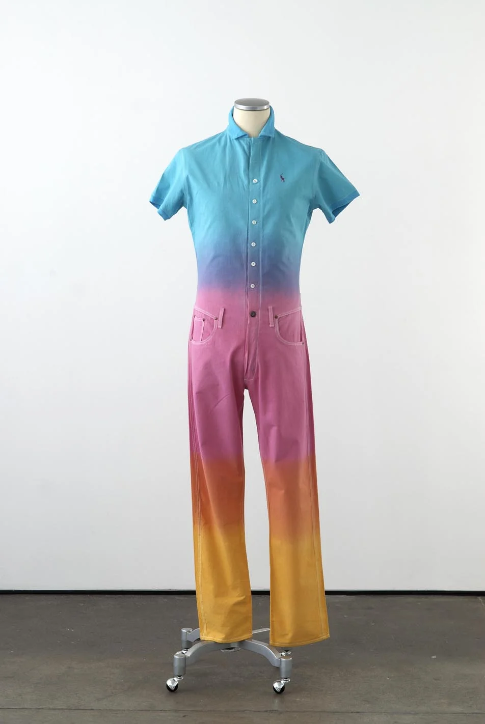 Matthew Darbyshire Standardised Production Clothing, Version 6 2009 Dip dyed calico, cotton jersey & fittings on mannequin 185 x 45 x 34 cm