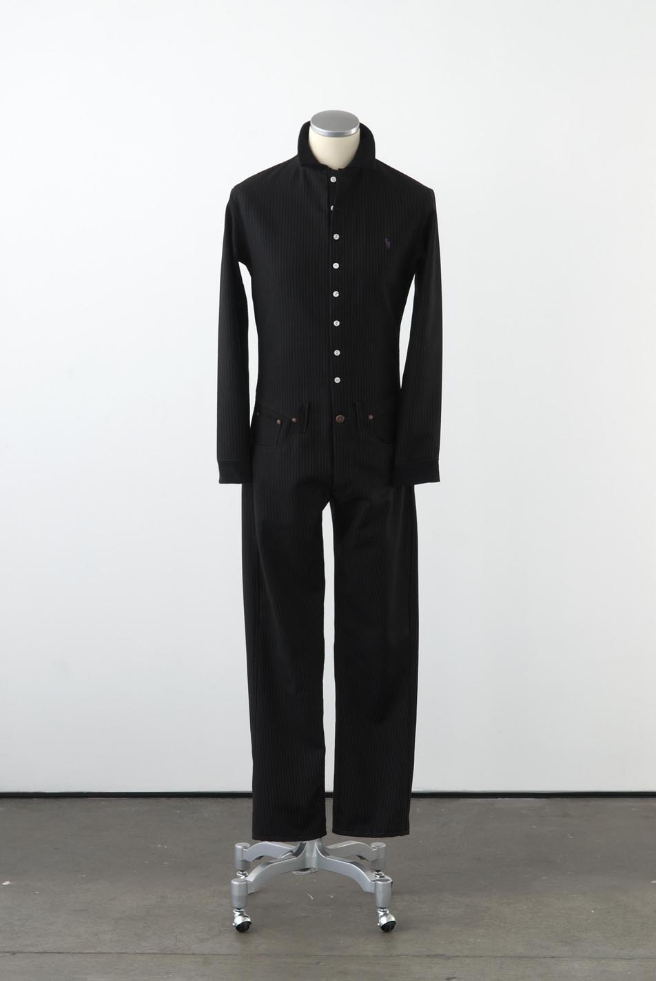     Matthew Darbyshire Standardised Production Clothing, Version 9 2009 Woollen pinstripe, cotton jersey &amp; fittings on mannequin 185 x 45 x 34 cm 