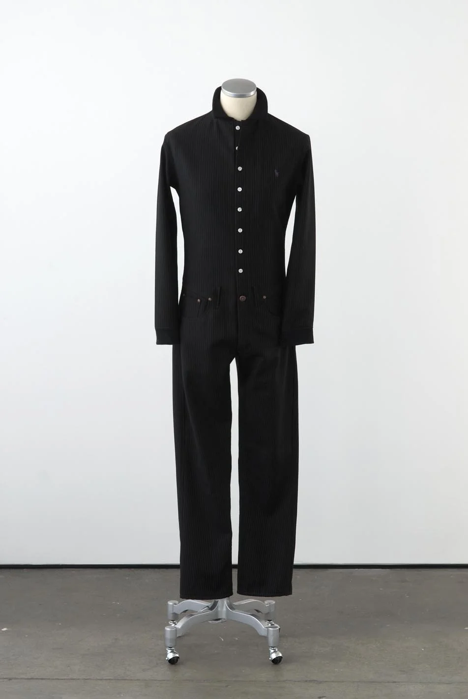 Matthew Darbyshire Standardised Production Clothing, Version 9 2009 Woollen pinstripe, cotton jersey & fittings on mannequin 185 x 45 x 34 cm