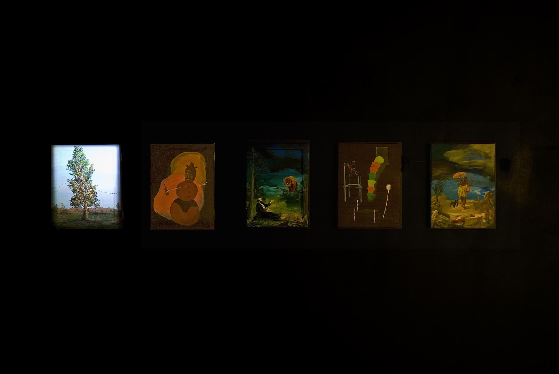     Untitled (Djordje Ozbolt) 2008 Flash Animaton Video Projection and 5 Paintings (Acrylic on Board)  Dimensions Variable    