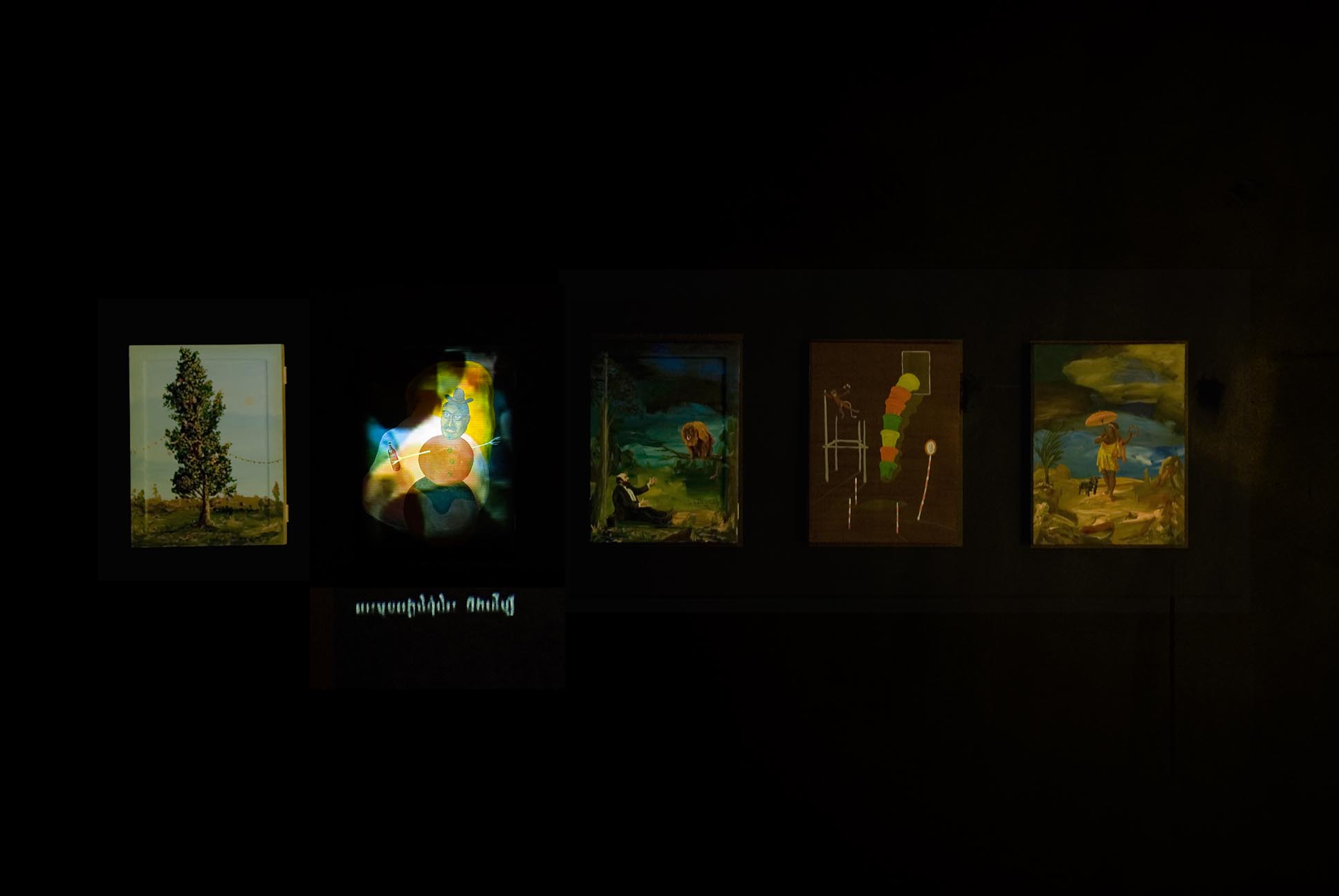     Untitled (Djordje Ozbolt) 2008 Flash Animaton Video Projection and 5 Paintings (Acrylic on Board)  Dimensions Variable    