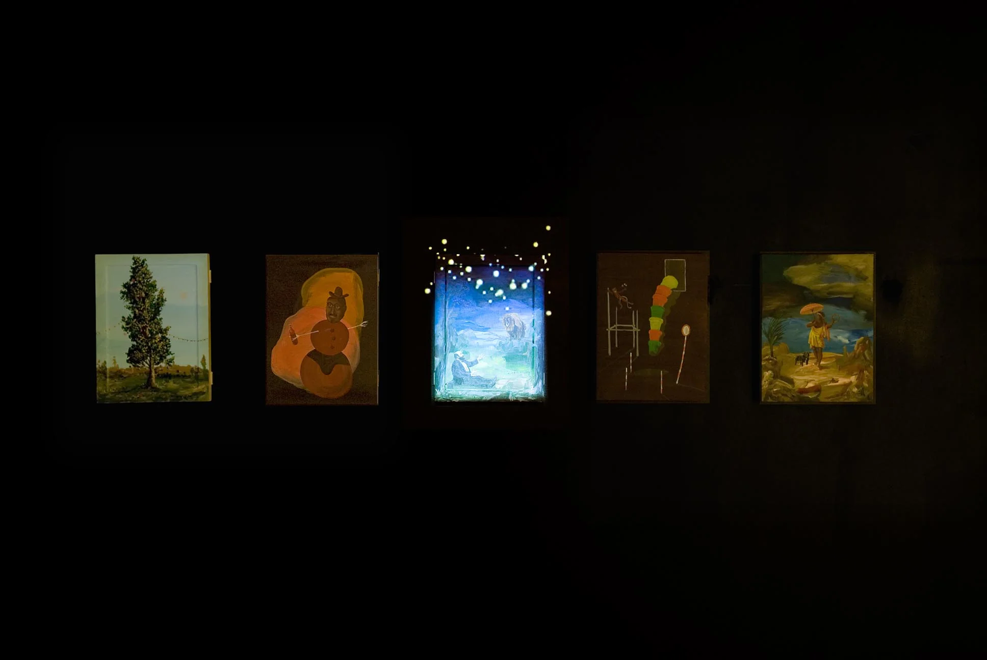 Untitled (Djordje Ozbolt) 2008 Flash Animaton Video Projection and 5 Paintings (Acrylic on Board) Dimensions Variable