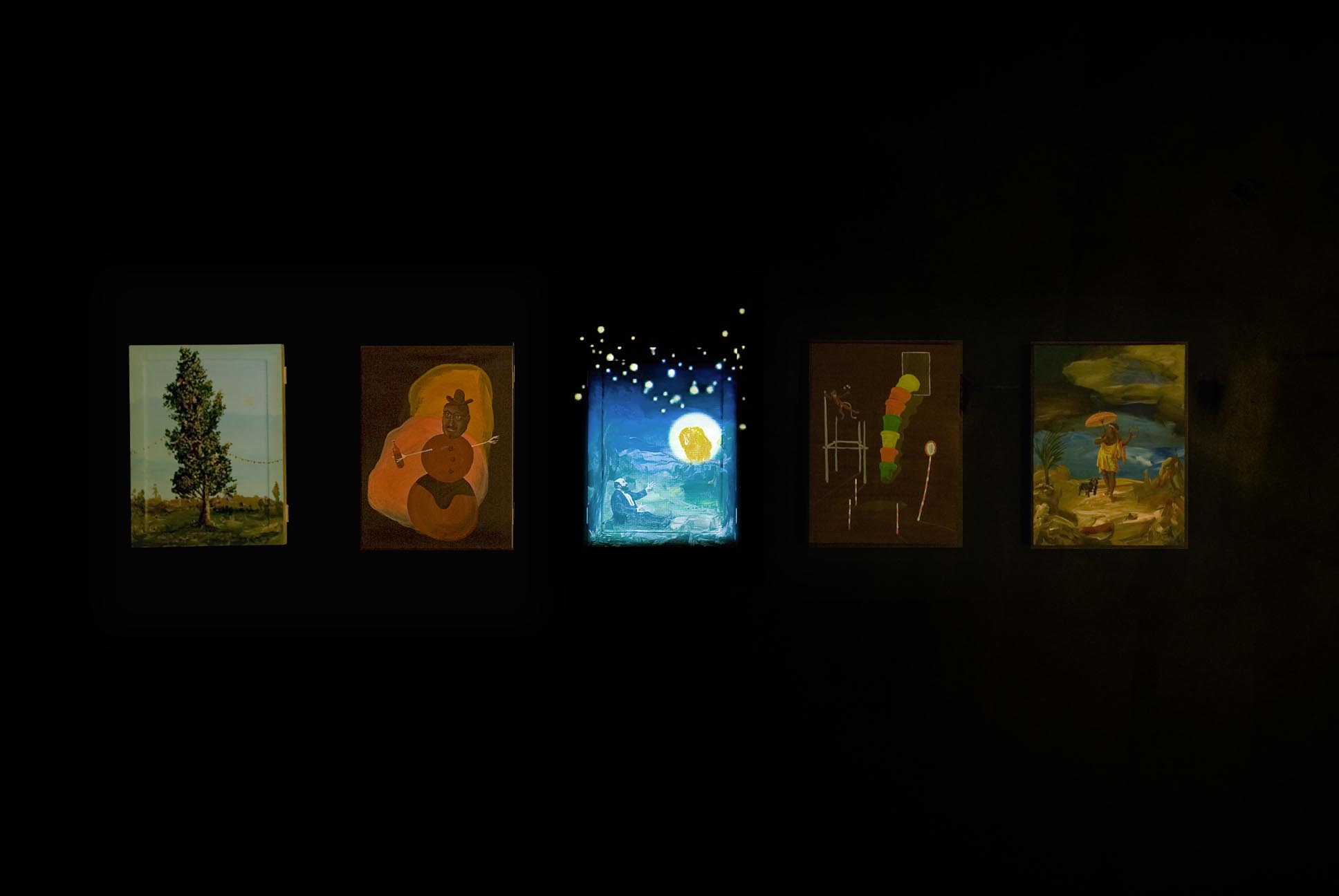     Untitled (Djordje Ozbolt) 2008 Flash Animaton Video Projection and 5 Paintings (Acrylic on Board)  Dimensions Variable 