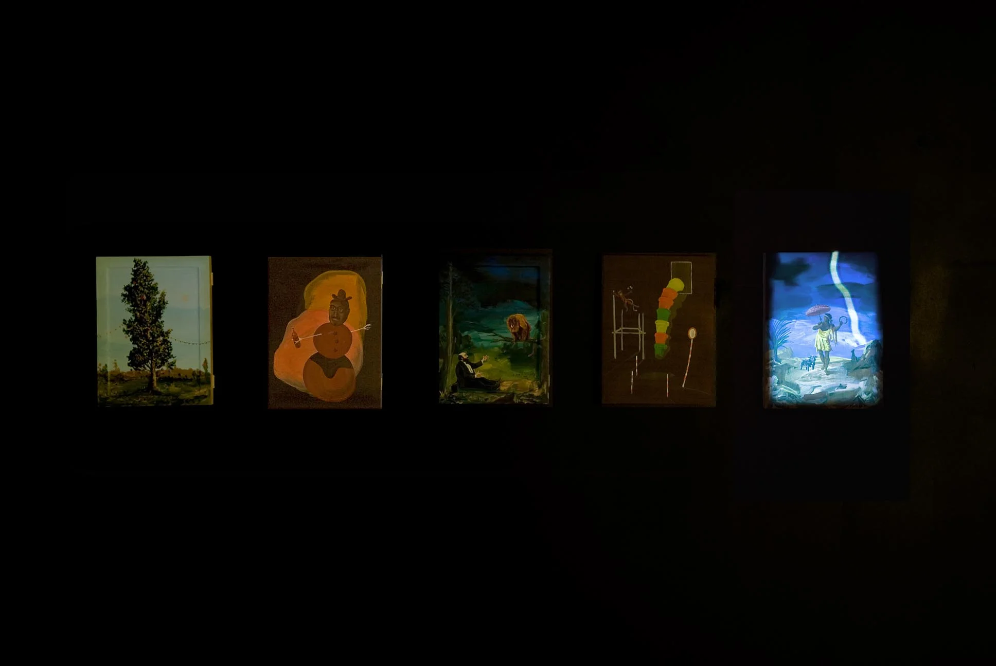 Untitled (Djordje Ozbolt) 2008 Flash Animaton Video Projection and 5 Paintings (Acrylic on Board) Dimensions Variable