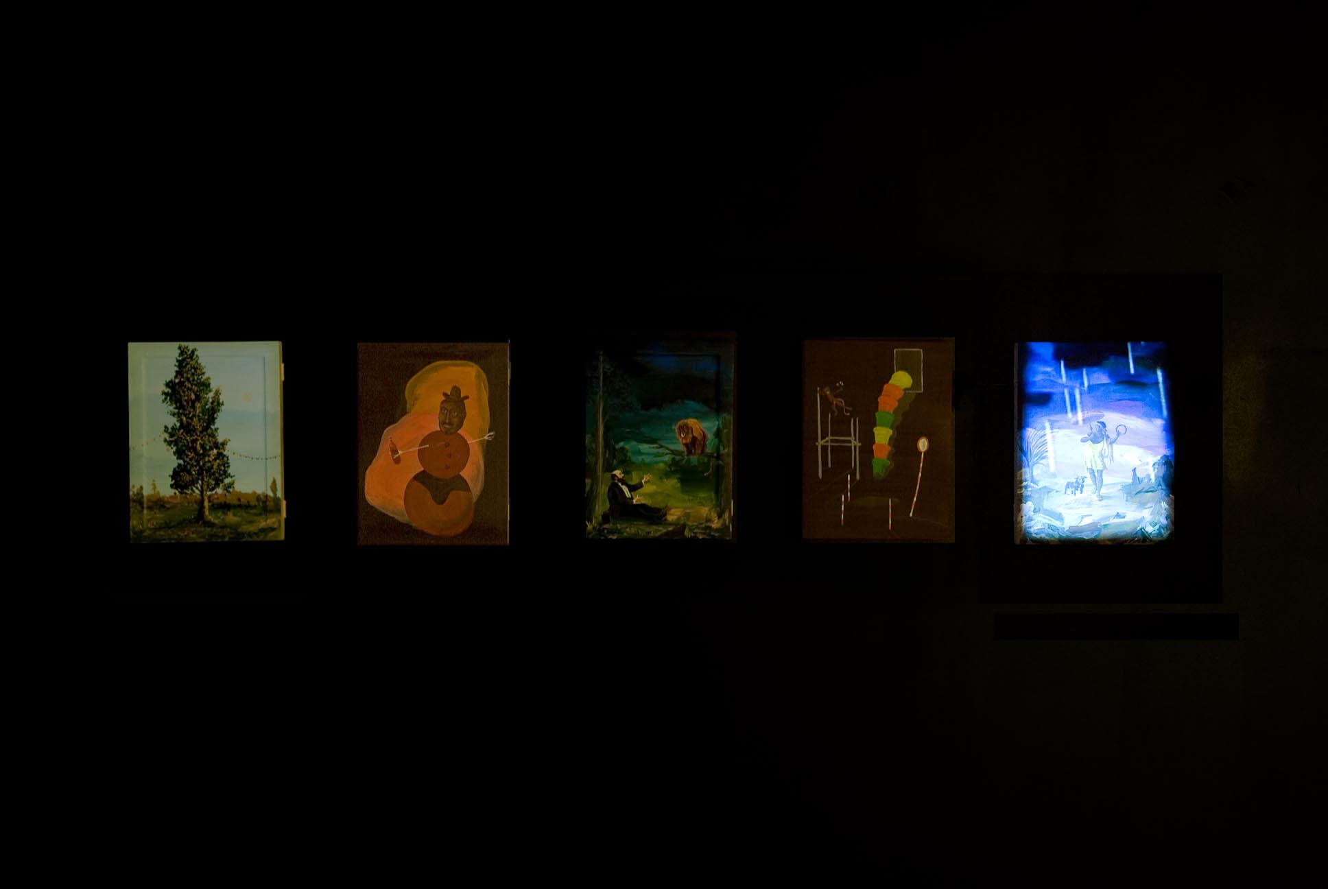     Untitled (Djordje Ozbolt) 2008 Flash Animaton Video Projection and 5 Paintings (Acrylic on Board)  Dimensions Variable 