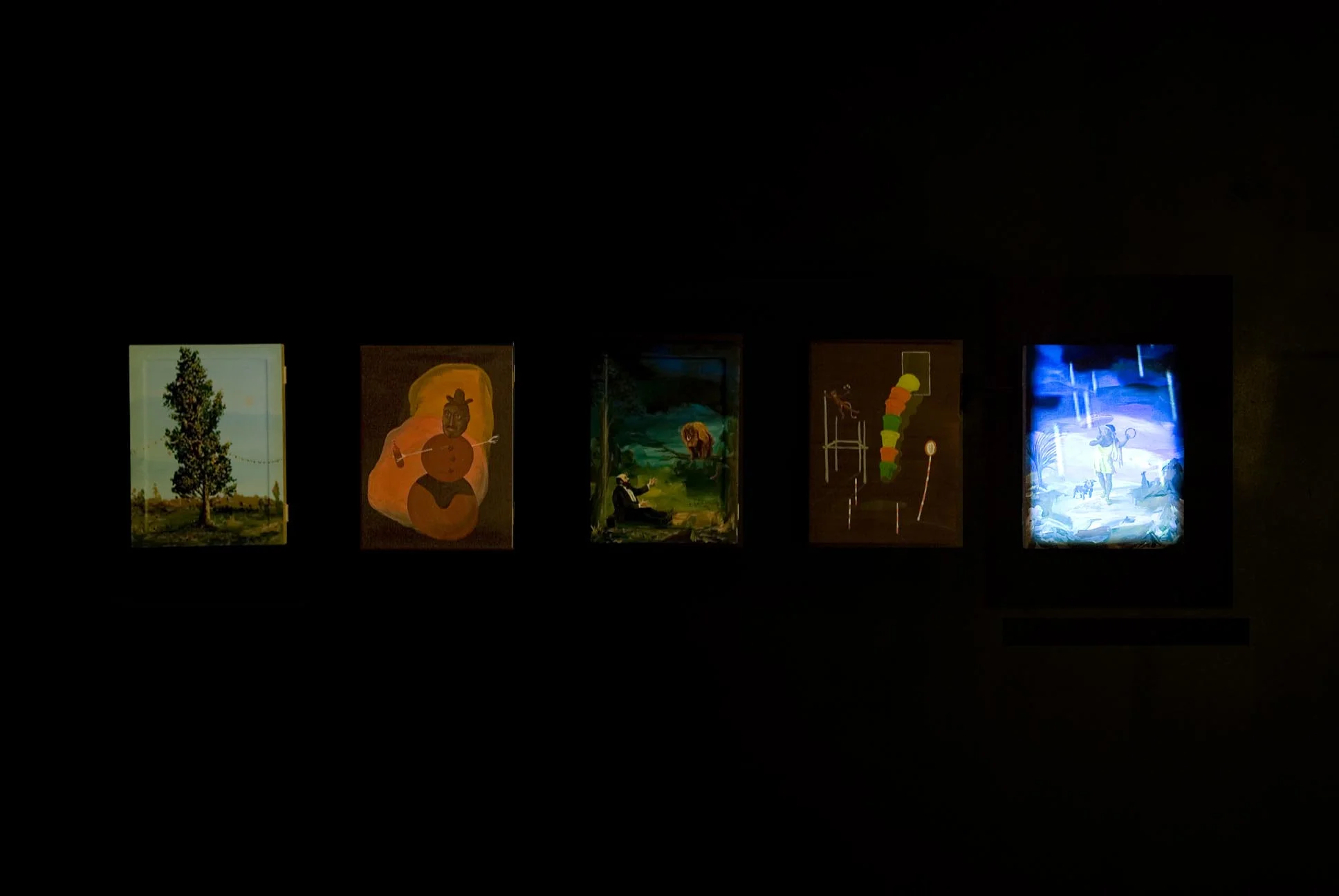 Untitled (Djordje Ozbolt) 2008 Flash Animaton Video Projection and 5 Paintings (Acrylic on Board) Dimensions Variable