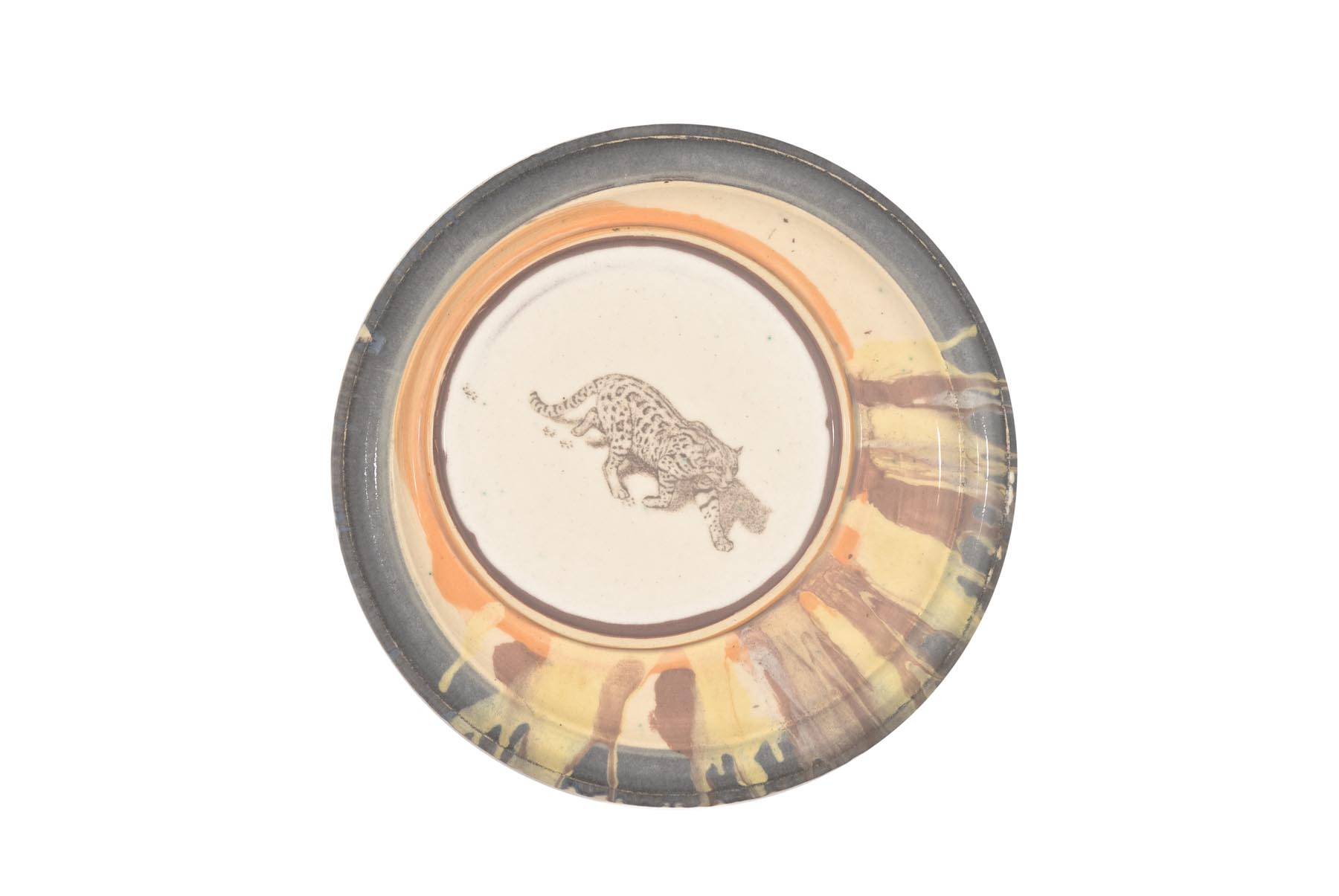     From Above (Orange) 2002 slip decorated earthenware with photoceramic transfer 21.2cm diameter x 2 cm    