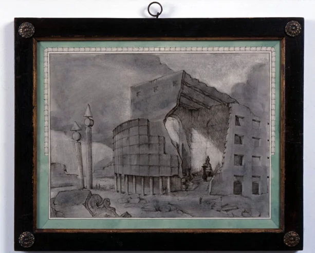 Fountain of Regeneration on the Debris of the Opera of the Bastille 2006 ink & gouache on paper in artist’s frame 43.5x54cm