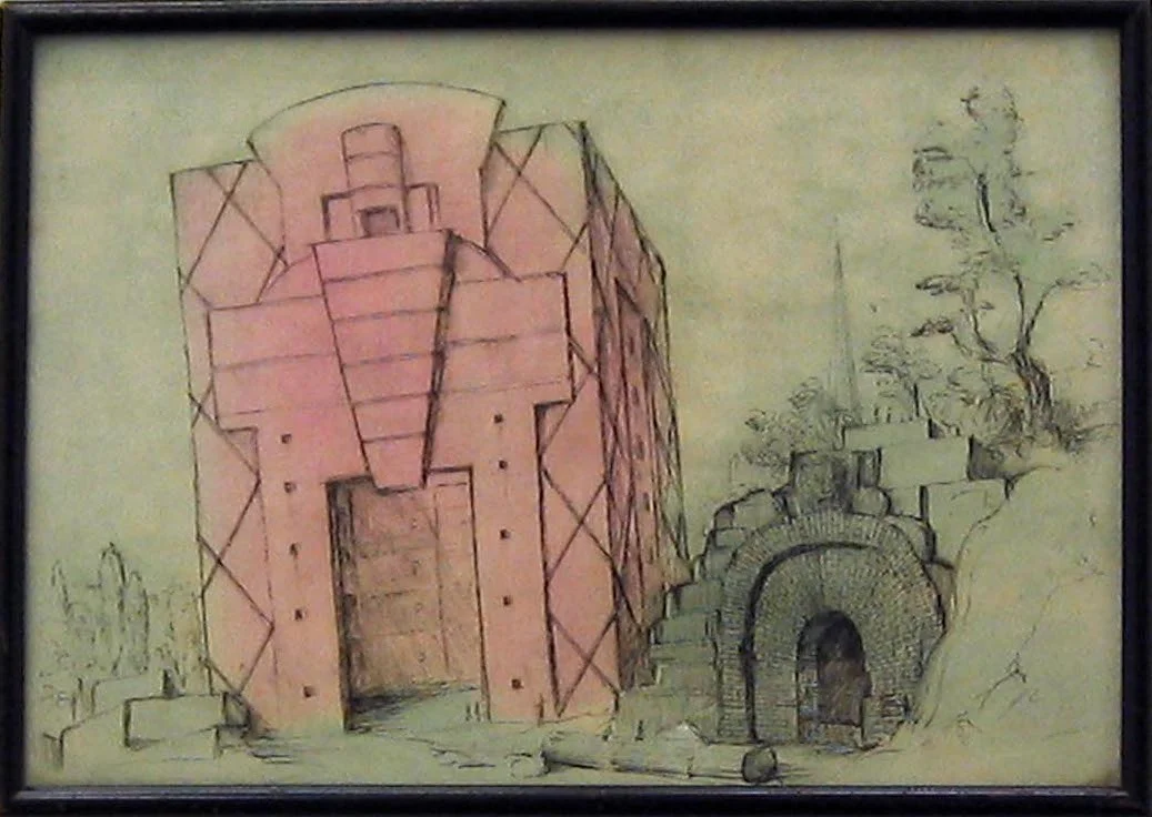 Monument in the Style of Michael Graves on the Debris of the Bastille 2006 ink & gouache on paper in artist’s frame 22cmx31cm