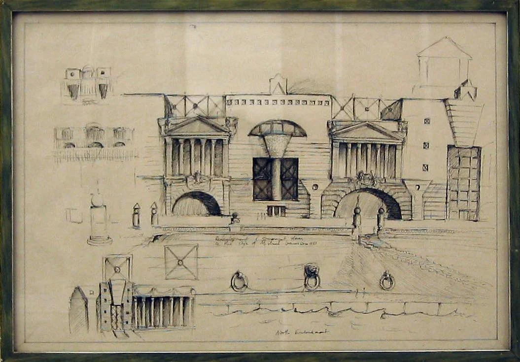 Sketch for the Redevelopement of Somerset House in the Style of Michael Graves 2006 ink on paper in artist’s frame 34x49cm