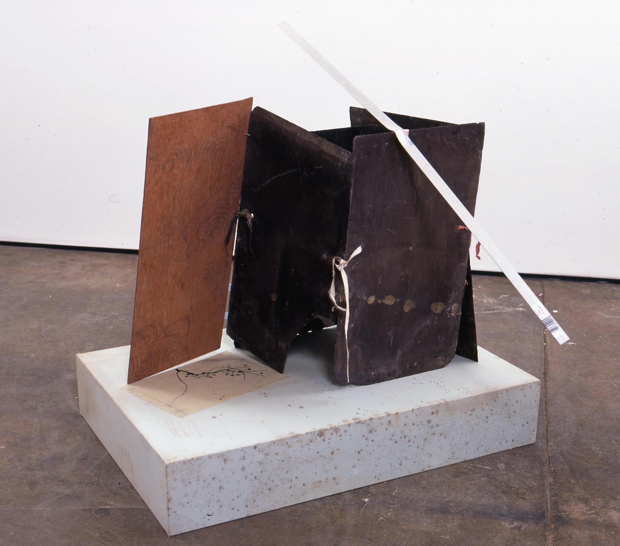     Only Attic, no Cellar  2005  Slate, paint, linen, aluminium, photocopy, wood, hinges, pedestal  Dimensions Variable 