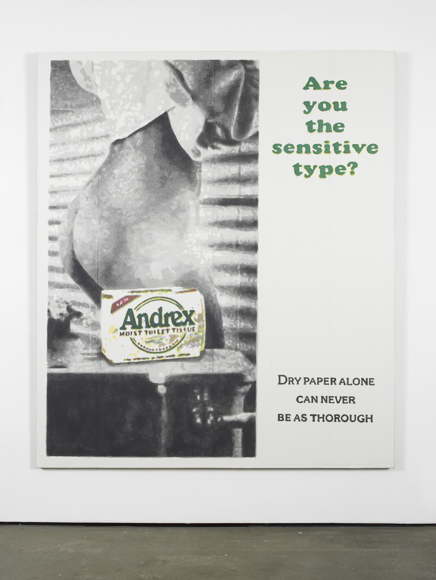     Sensitive Type (1980’s)  2014  Hand-painted inkjet inks on fibre paper and linen  200 x 200 cm / 78.7 x 78.7 in 