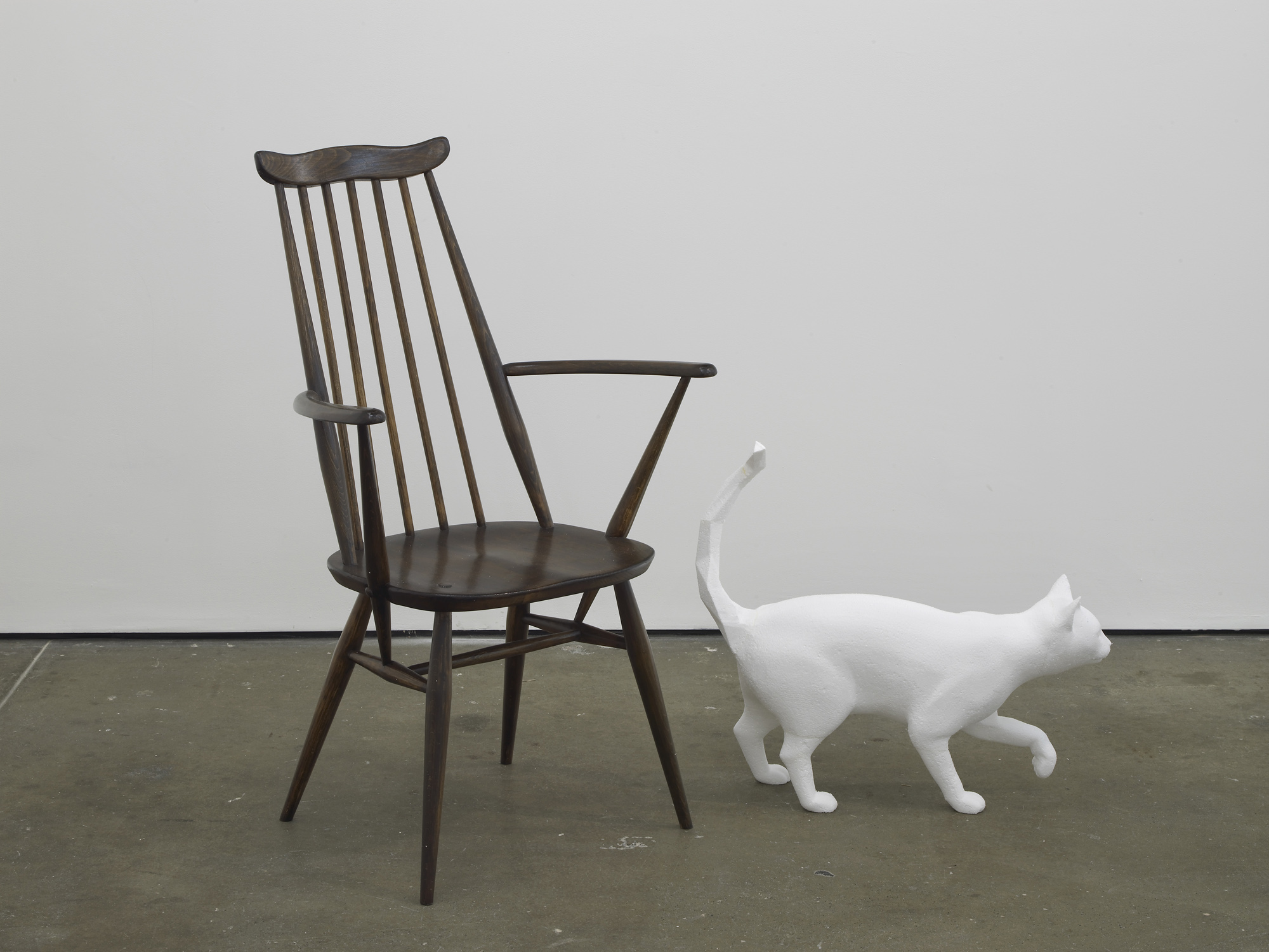     Walking Cat&nbsp;  2014  Polystyrene and 20th century Windsor chair  195 x 150 x 65 cm / 76.7 x 59 x 25.5 in 