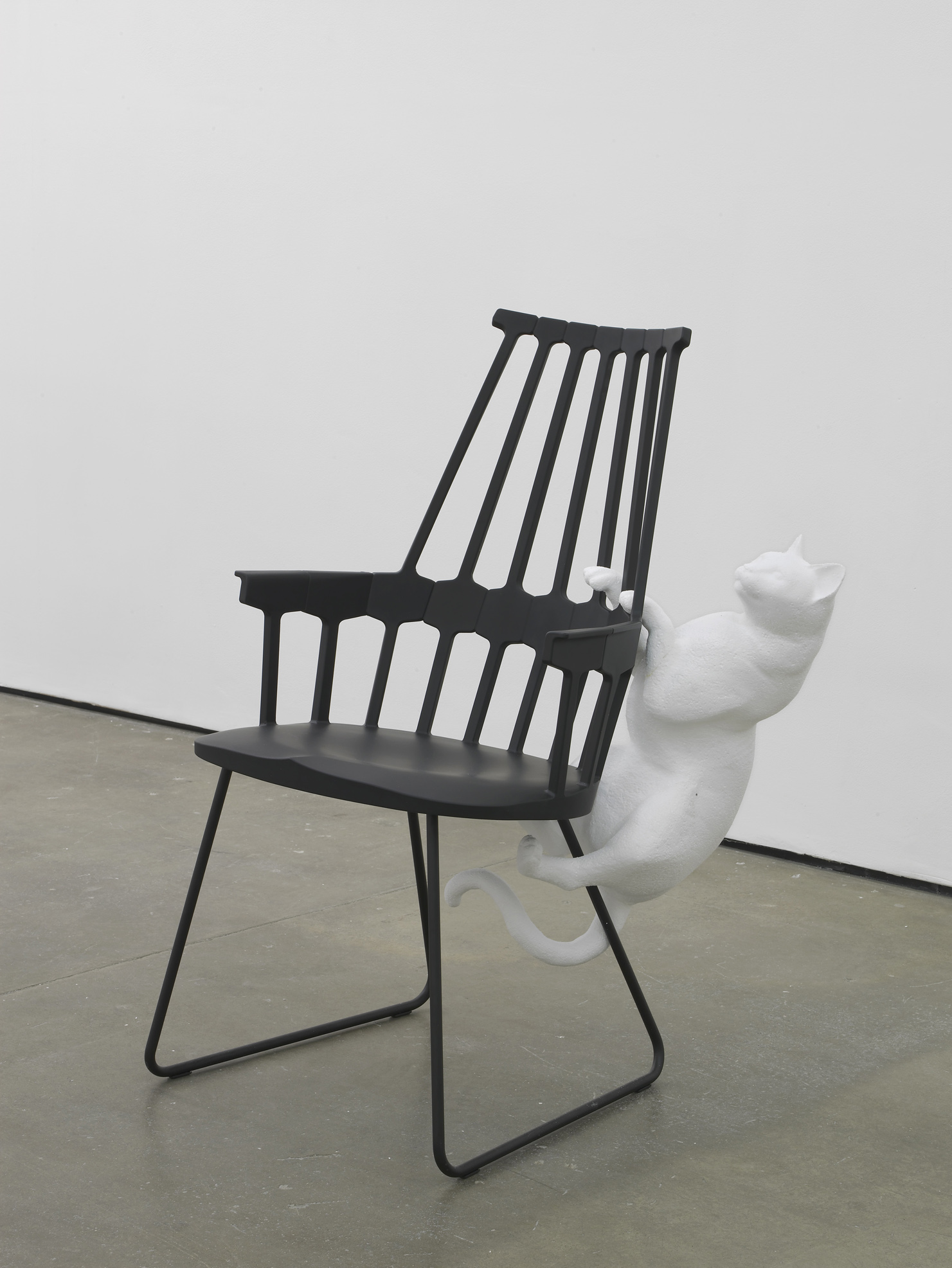     Leaping Cat  2014  Polystyrene and 21st century Windsor chair  98 x 72 x 60 m / 38.5 x 28.3 x 23.6 in 