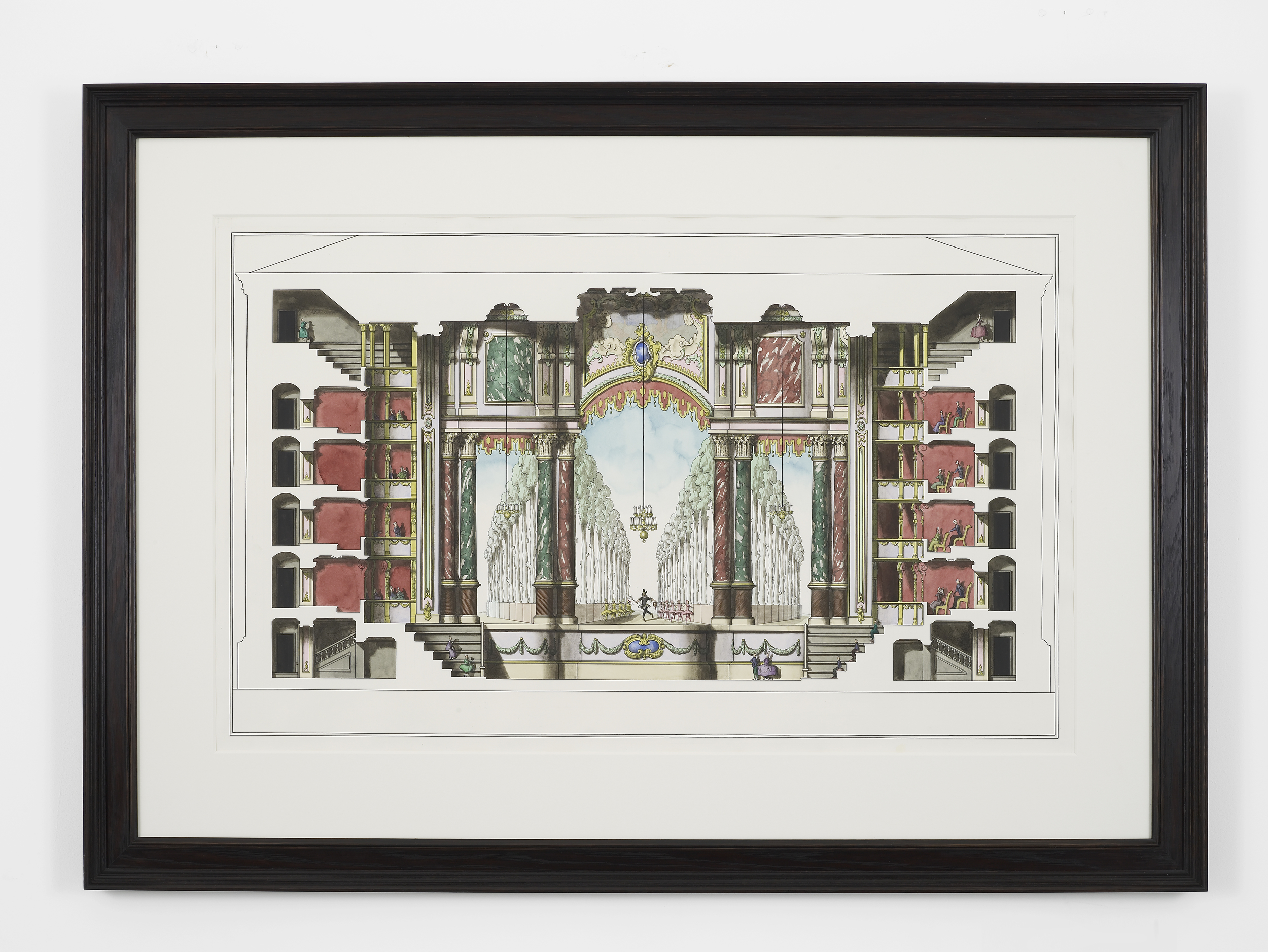     Theatre Section with Stage Design for an Oliver Cromwell Ballet 2014 Ink and watercolour on paper in artist’s frame 102 x 142.5 x 4.2 cm / 40.1 x 56.1 x 1.6 in    