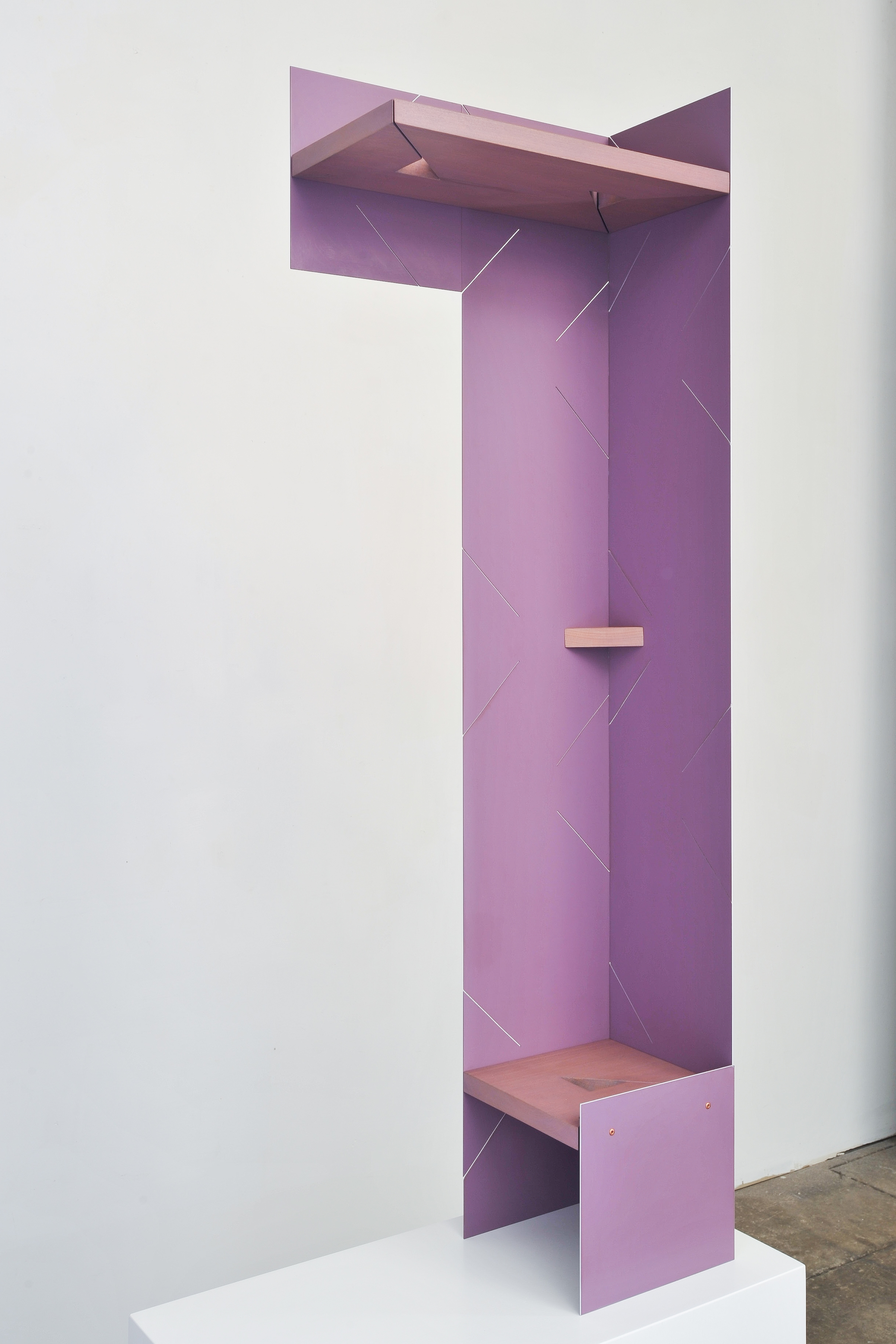     Half Arch (Lavender) 2014 Euro-beech hardwood, steel, copper rivets, enamel, wax 121.9 x 40.6 x 20.3 cm / 48 x 16 x 8 in Plinth: 60.9 x 60.9 x 30.4 cm / 24 x 24 x 12 in 