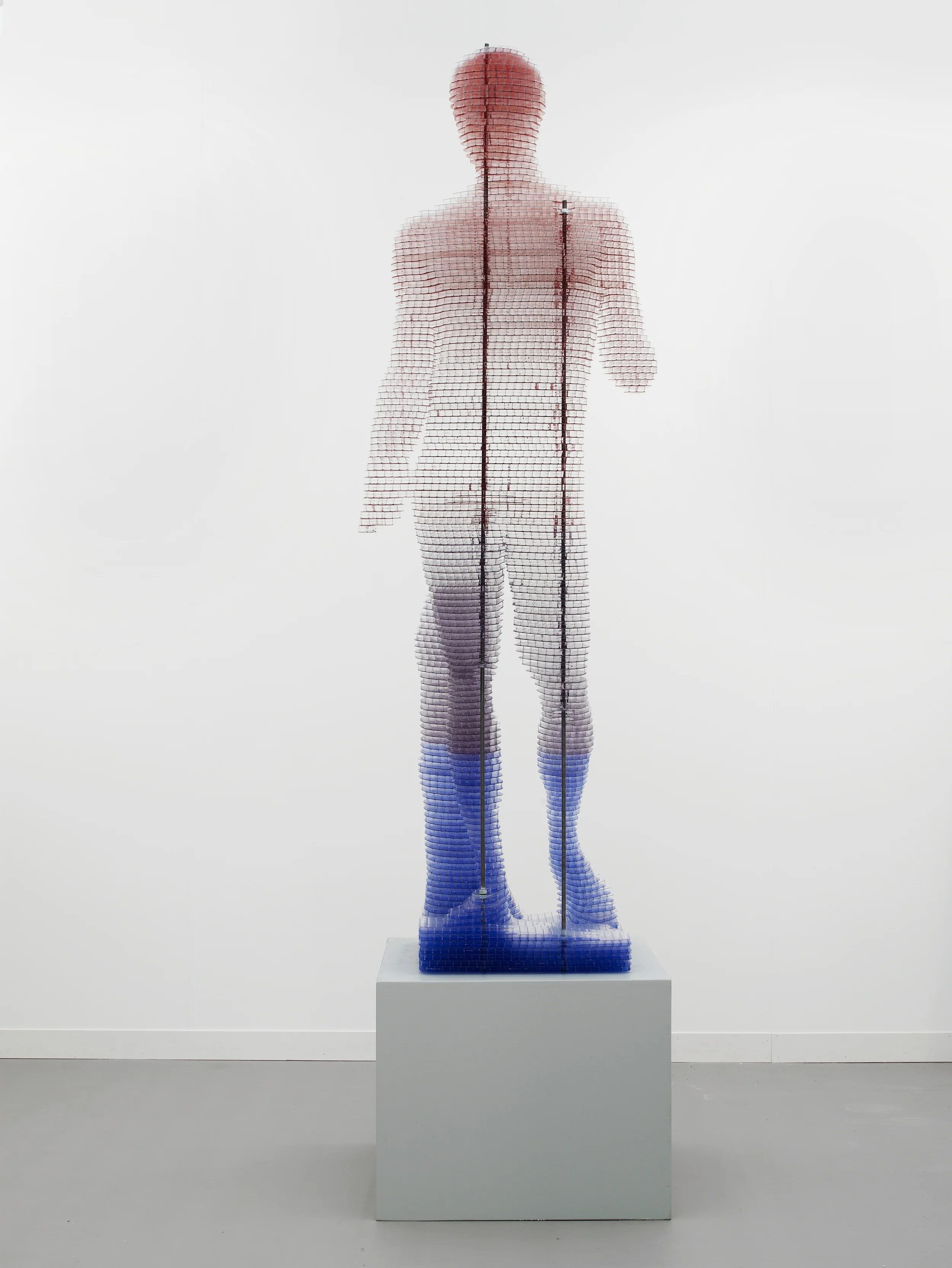 CAPTCHA No. 15 - Doryphoros 2014 Multiwall polycarbonate, silicone and steel armature 224 x 75 x 75 cm / 88.1 x 29.5 x 29.5 in Plinth: 110 x 75 x 75 cm / 43.3 x 29.5 x 29.5 in