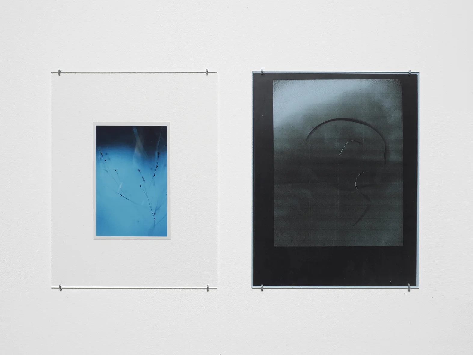 Untitled 2012-2015 Unique C-print, inkjet print on transparency, photocopy on coloured paper, non-reflective perspex, L shaped pins 2 parts, each: 27.9 x 21.5 cm / 11 x 8.5 in