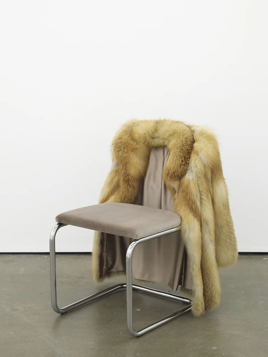 Nicole Wermers Untitled chair 2014 Arctic fox (red), steel tubing, upholstery, silk and velvet 85 x 65 x 60 cm / 33.4 x 25.5 x 23.6 in