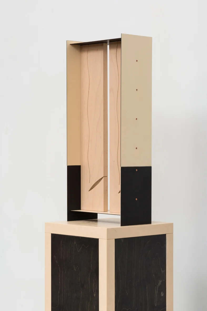 Column Study 2015 Euro-beech hardwood, birch plywood, steel, copper rivets, enamel, wax 66 x 28.4 x 15.2 cm / 26 x 11.2 x 6 in Plinth: 137.1 x 33 x 33 cm / 54 x 13 x 13 in