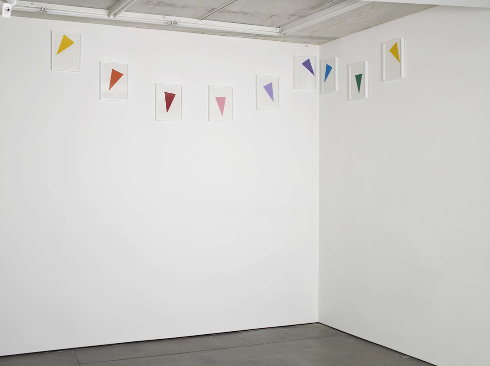  Amalia Pica Corner reconfiguration #1 2015 Installation with 9 framed collages&nbsp;(frame, paper, glue) Left: 315 x 86 cm / 124 x 33.8 in Right: 145 x 52 cm / 57 x 20.4 in 
