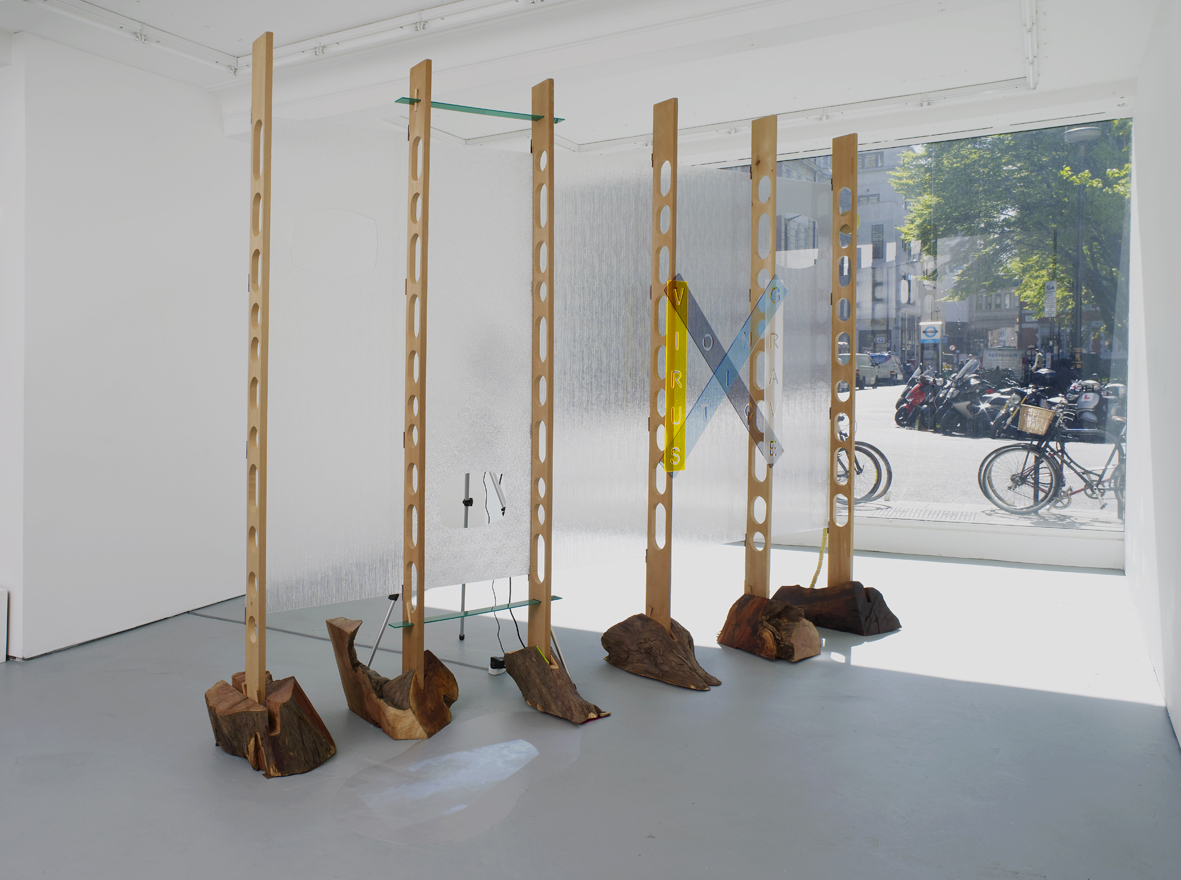 Refreshment 2005 Cedar wood, yew wood, perspex, dvd loop, silver projection screen, ticket roll, stainless steel screws, painted nails Dimensions variable, approx 261 x 360 cm l / 102.8 x 141.7 in