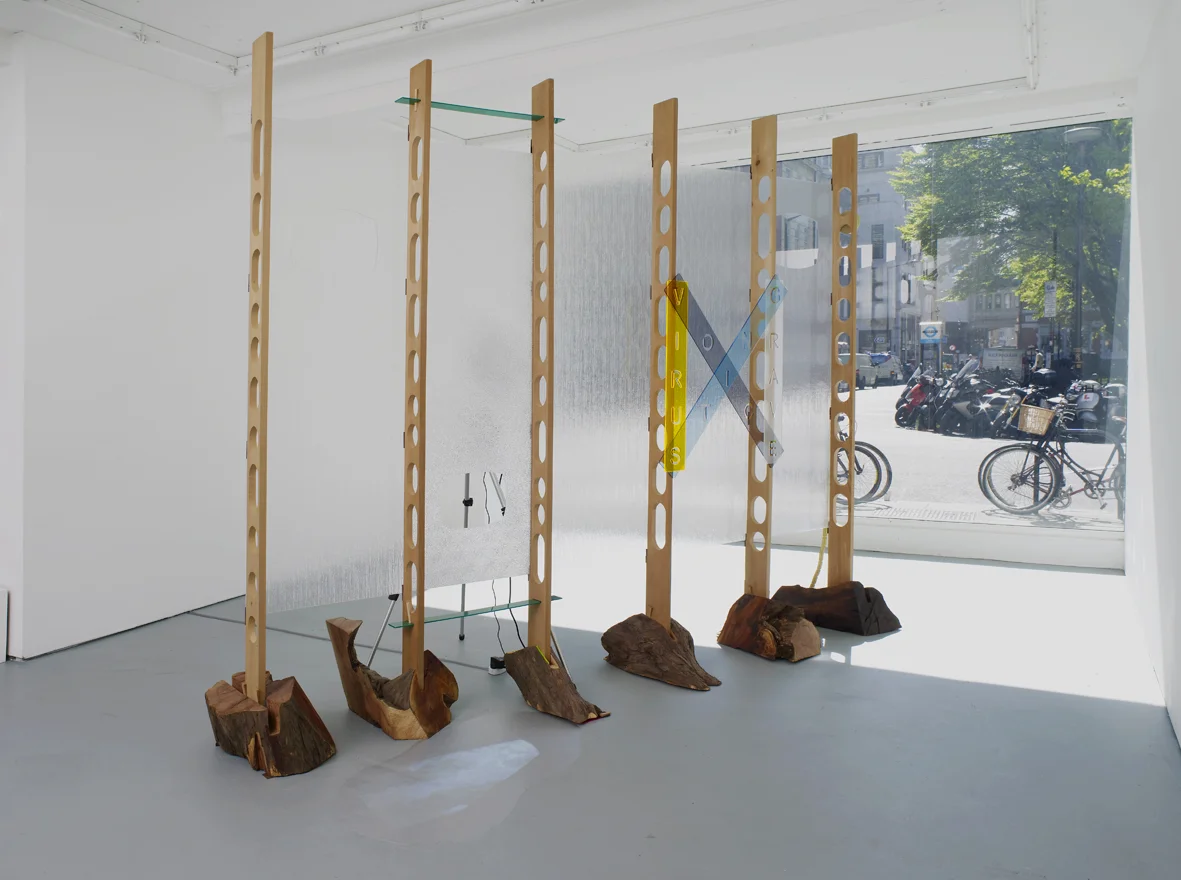 Refreshment 2005 Cedar wood, yew wood, perspex, dvd loop, silver projection screen, ticket roll, stainless steel screws, painted nails Dimensions variable, approx 261 x 360 cm l / 102.8 x 141.7 in