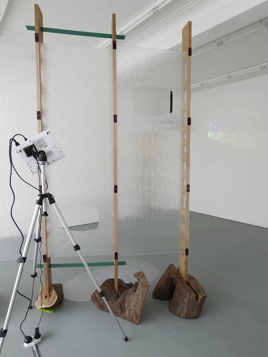 Refreshment 2005 Cedar wood, yew wood, perspex, dvd loop, silver projection screen, ticket roll, stainless steel screws, painted nails Dimensions variable, approx 261 x 360 cm l / 102.8 x 141.7 in