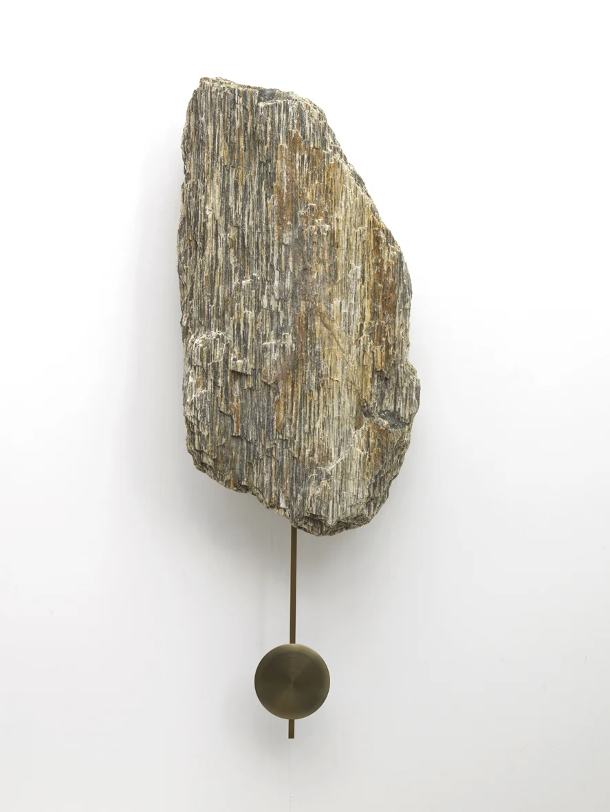 Clock Rock 2015 Tiger gneiss rock, brass pendulum, clock movement 100 x 50 x 20 cm / 39.3 x 19.6 x 7.8 in