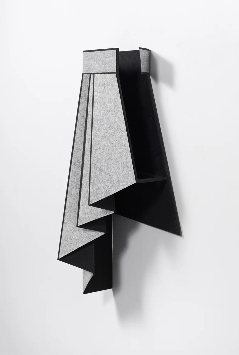 Diane Simpson Peplum III (tweed) 2014 MDF, oil stain, spunbond polyester, gessoed linen canvas, coloured pencil, crayon 106.6 x 48.2 x 27.9 cm / 42 x 19 x 11 in