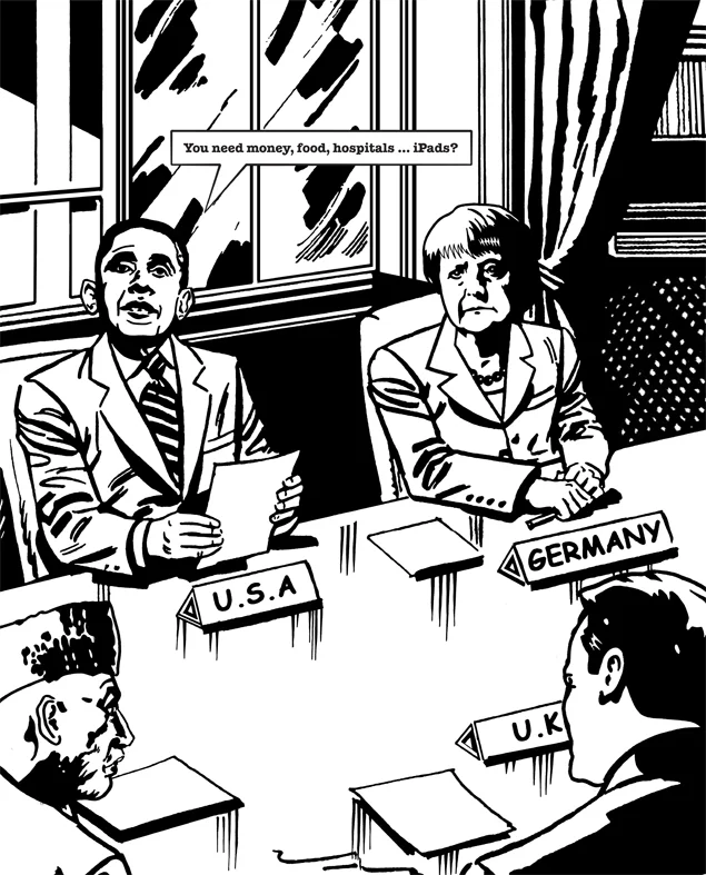 Anish and Antony Take Afghanistan Illustrations: Will Henry 2014 Inkjet print on paper 32 parts Ed. 1/2 + 1 AP