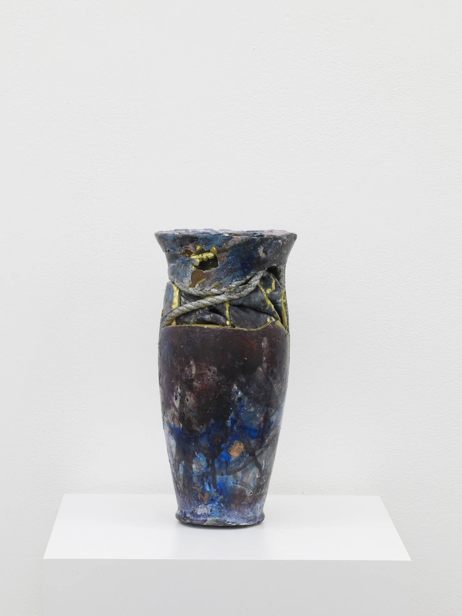 Lindsay Lawson Langman 2016 Satin, plastic headband, metal sink strainer, rope, tealight candles, coins, plaster, pigment, varnish 33 x 16 x 16 cm / 12.9 x 6.2 x 6.2 in HS12-LL5470S