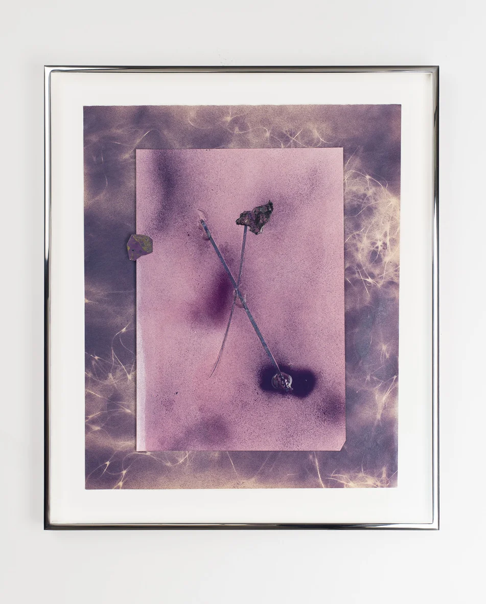 Untitled 2008 - 2016 Enamel paint, acrylic medium, dyed paper, dyed colour photograms mounted on colour photogram, mounted on newsprint with enamel paint 51.6 x 43.8 x 3.8 cm / 20.3 x 17.3 x 1.5 in framed