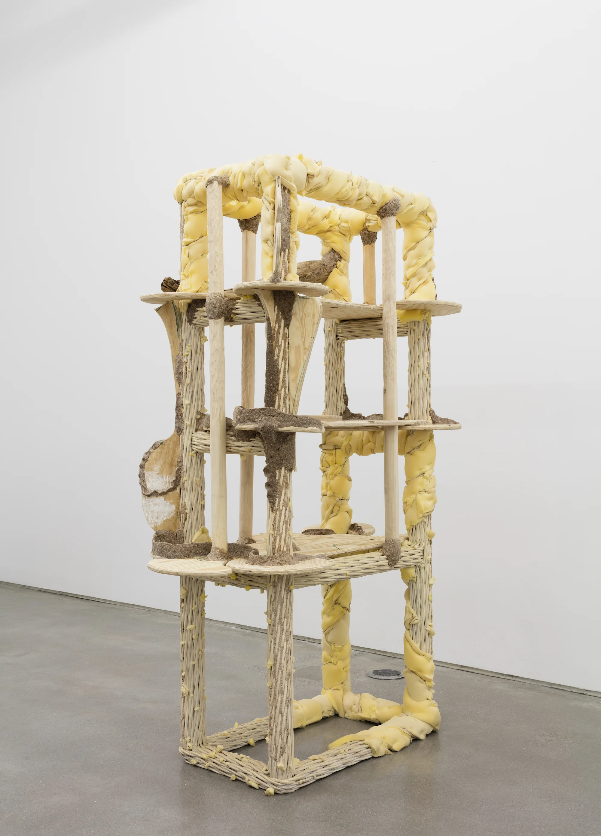 Deals 3 Damage (Wicker Shelf) 2016 Wood, wicker, plywood, studio dust, wood glue, polyurethane foam, ink, hardware 84 x 48 x 24 inches (213.36 x 121.92 x 60.96 cm)