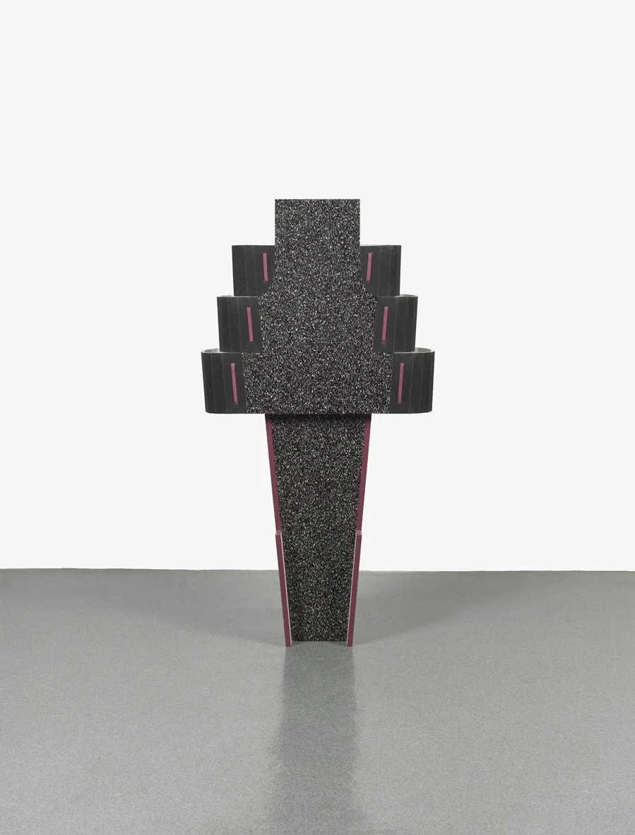 Peplum V 2016 LDF, linoleum, plywood, wood veneer, canvas, acrylic and enamel 170.2 x 91.4 x 30.5 cm / 67 x 36 x 12 in