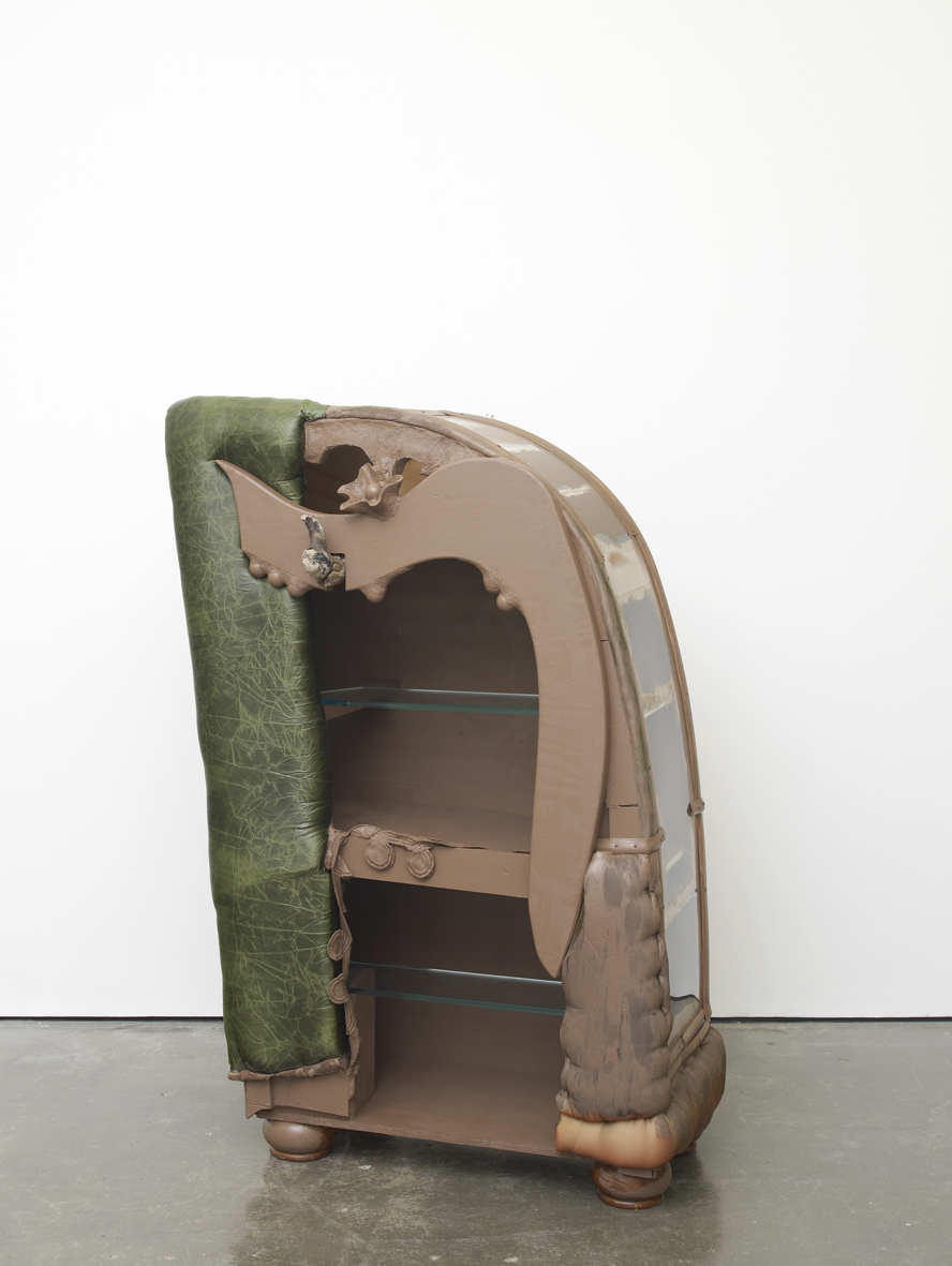      Brown Cabinet 2017 Plywood, fabric, foam, sawdust, wood glue, paint, plexiglass, bun feet, lucite and Masonite 157.5 x 94 x 53.3 cm / 62 x 37 x 21 in 