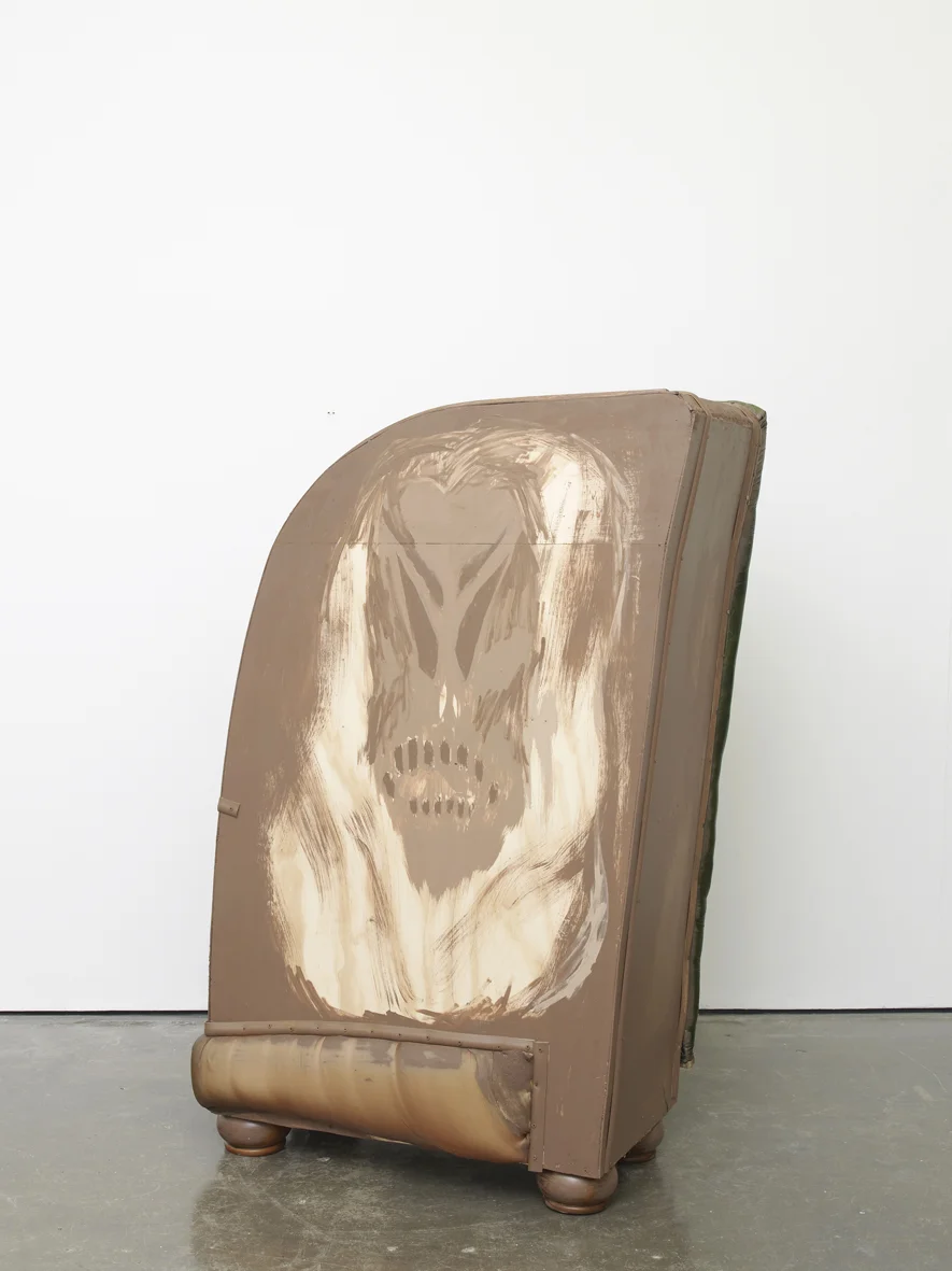 Brown Cabinet 2017 Plywood, fabric, foam, sawdust, wood glue, paint, plexiglass, bun feet, lucite and Masonite 157.5 x 94 x 53.3 cm / 62 x 37 x 21 in