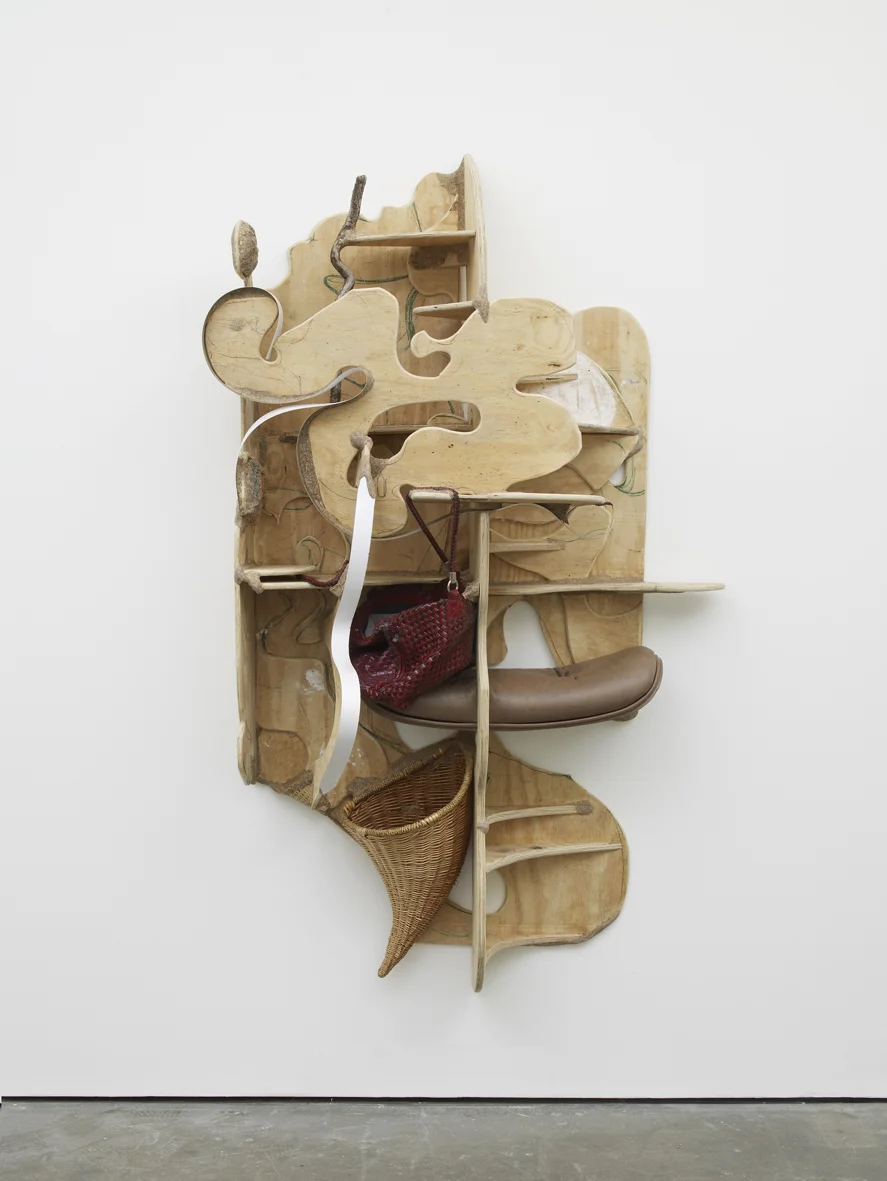 Walking and looking for you 2017 Plywood, wood, found objects, sawdust, wood glue, ink, laminate and paint 185.4 x 89 x 45.7 cm / 73 x 35 x 18 in