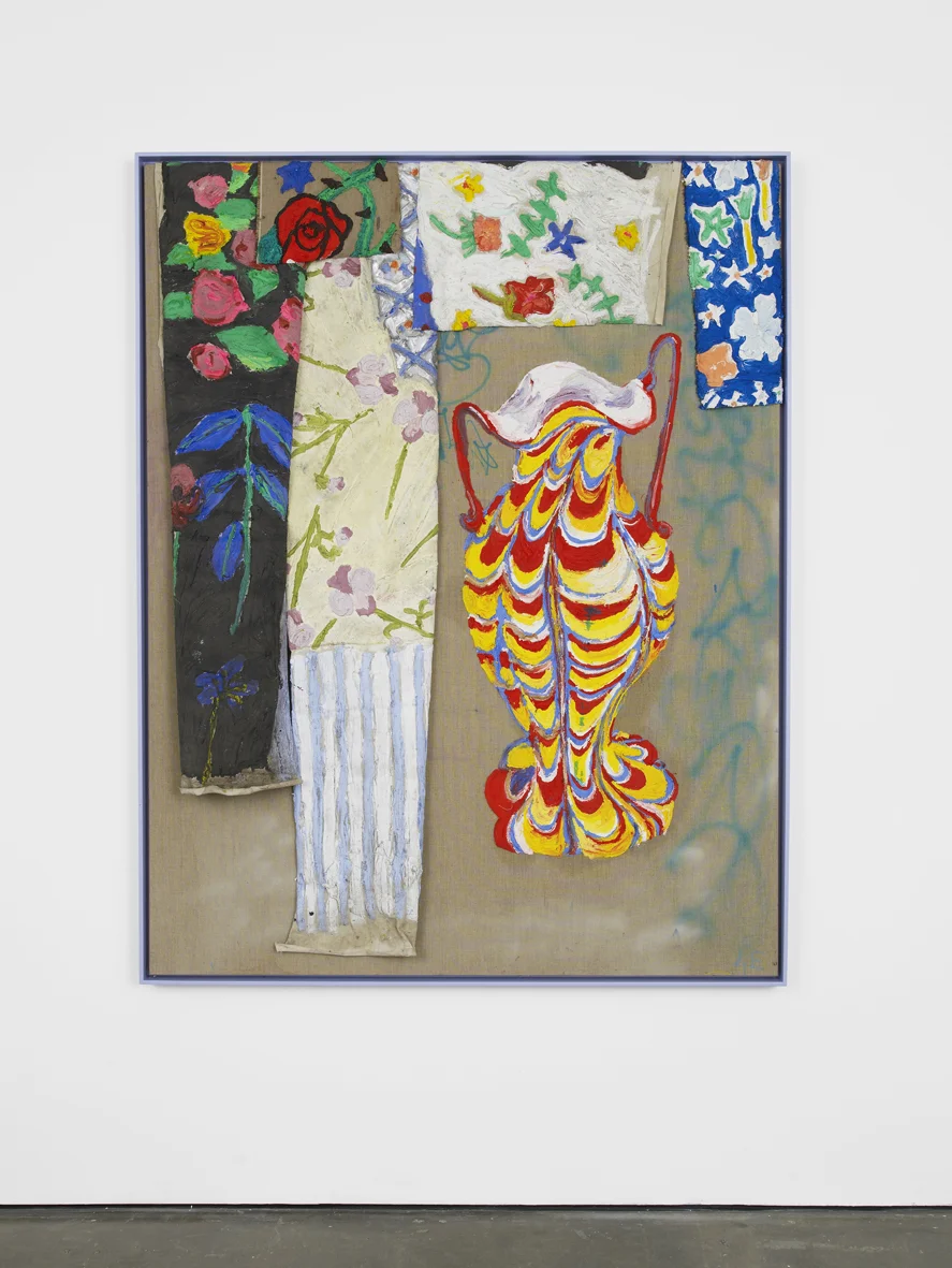 Medical Folklore 2017 Plastisol and Puff, ink and spraypaint on linen with puff and plastisol on cotton and linen 180 x 140 cm / 70.9 x 55.1 in unframed 184 x 145 x 8.5 cm / 72.4 x 57.7 x 3.3 in framed