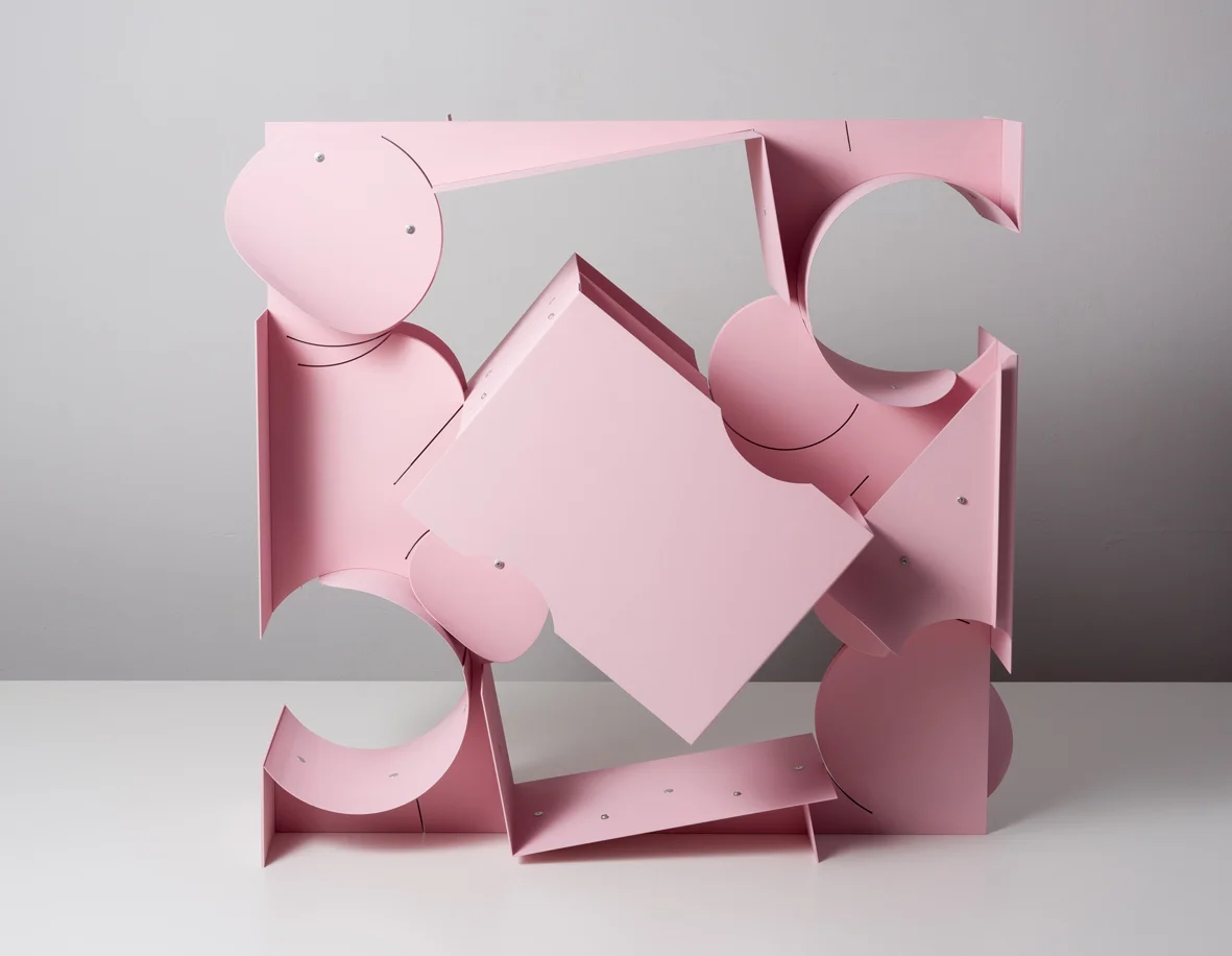 Scoot Scoot 2017 Aluminium, aluminium rivets and vinyl paint 71.1 x 71.9 x 38.1 cm / 28 x 28.3 x 15 in Plinth: 88.9 x 81.2 x 60.9 / 35 x 32 x 24 in 