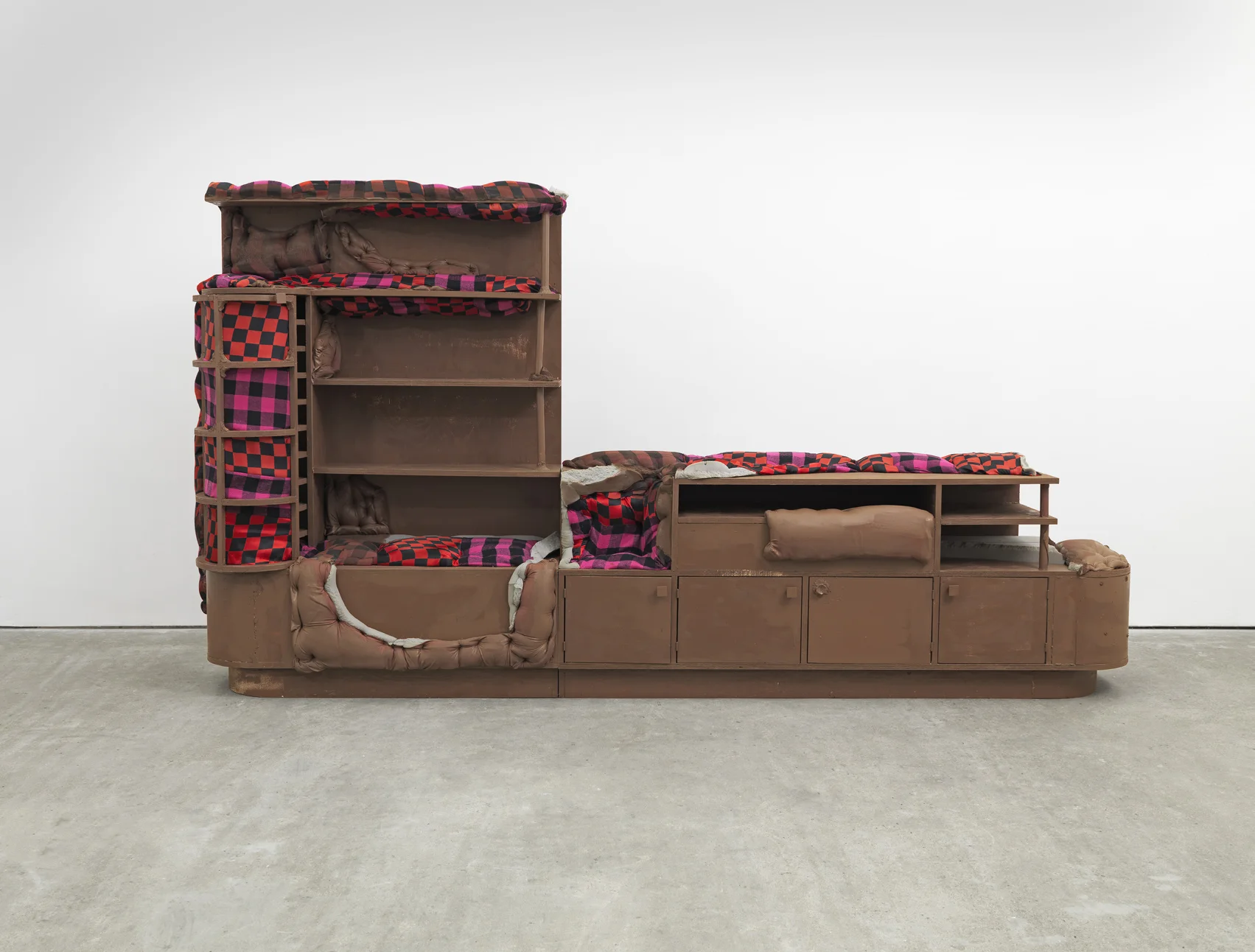 Padded Cabinet 2017 Plywood, foam, fabric, paint, sawdust and wood glue Cabinet 1: 154 x 110.5 x 43 cm / 60.6 x 43.5 x 16.9 in Cabinet 2: 67 x 153 x 38.5 cm / 26.4 x 60.2 x 15.2 in