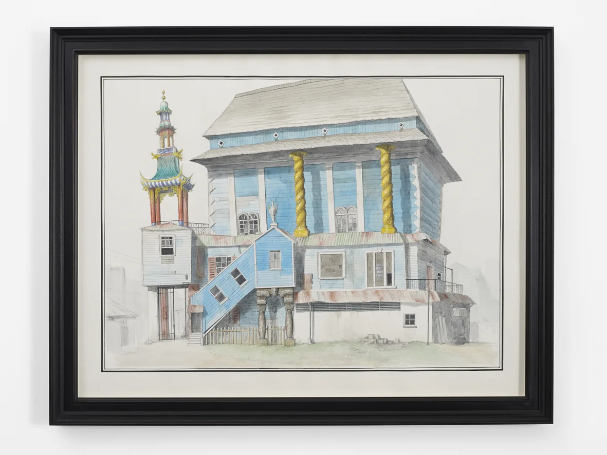 Picturesque Assemblage 2018 Pencil, wash, watercolour and gouache on paper, artist’s frame 74.9 x 94.9 x 5 cm / 29.4 x 37.3 x 1.4 in